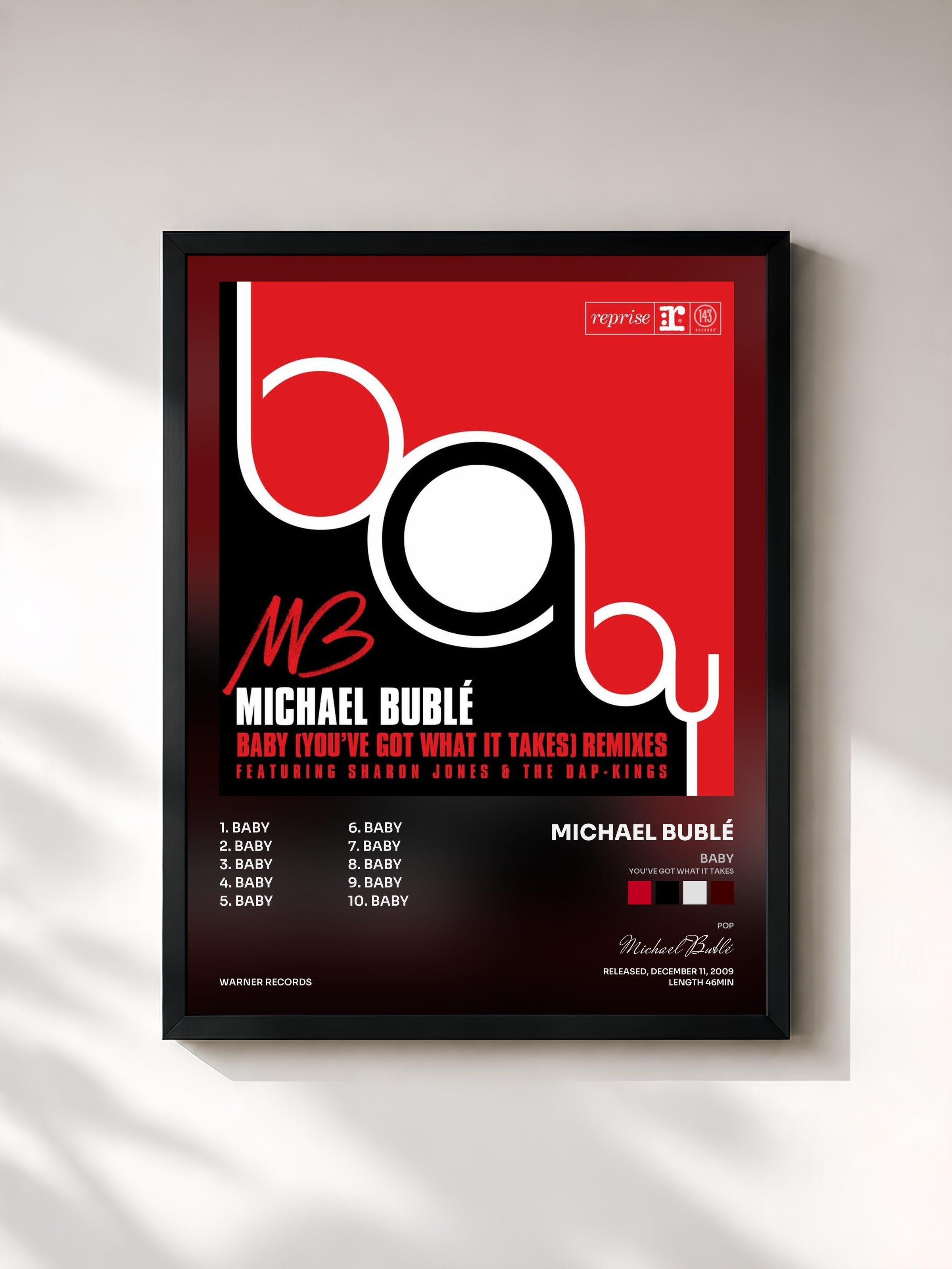 #noir Tableau de l'album Baby (You've Got What It Takes) de Michael Bublé, cadre noir, imprimé et encadré en France