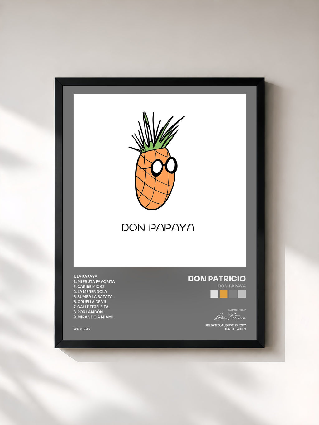 #noir Tableau de l'album Don Papaya de Don Patricio, cadre noir, imprimé et encadré en France