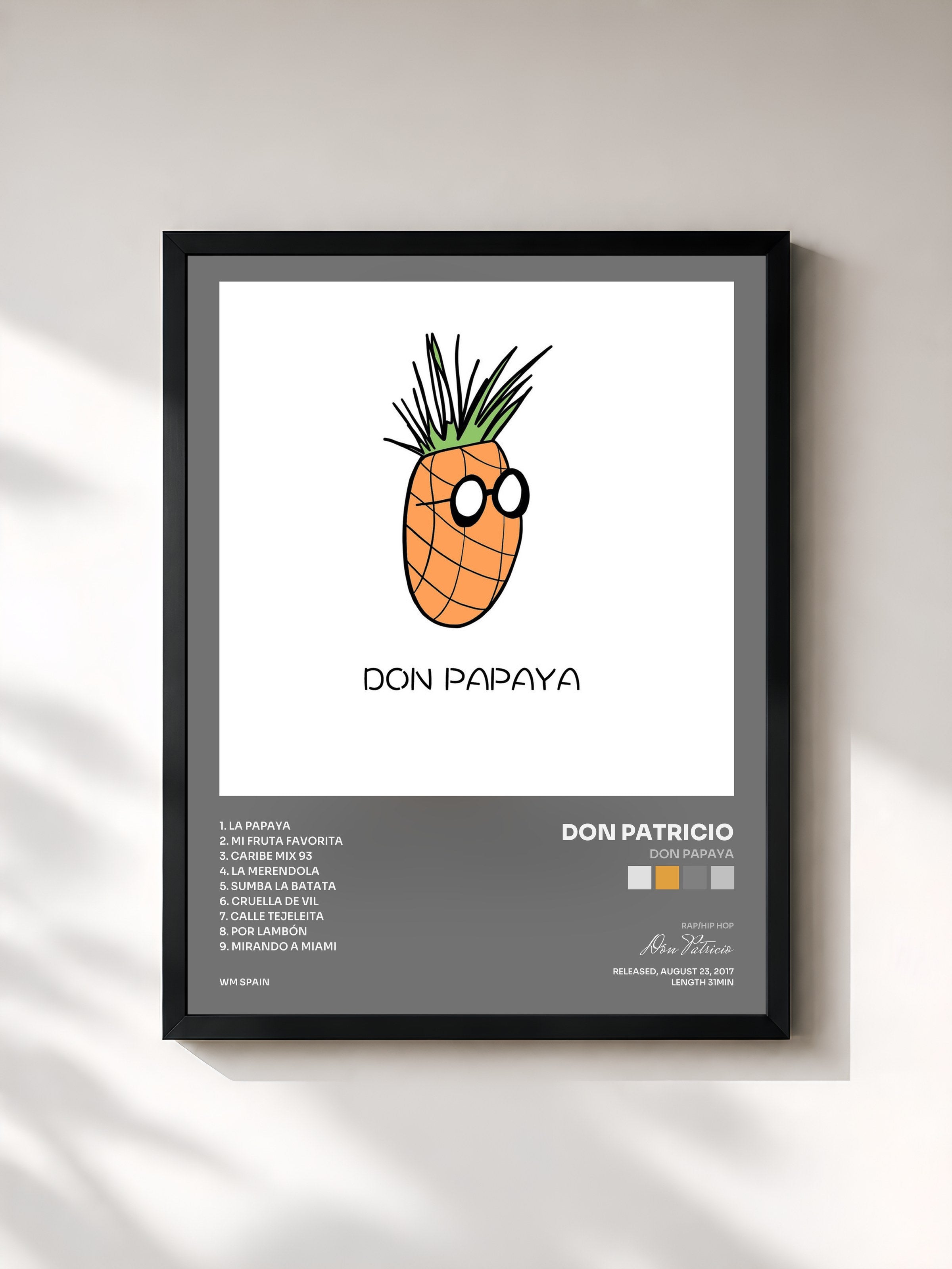 #noir Tableau de l'album Don Papaya de Don Patricio, cadre noir, imprimé et encadré en France