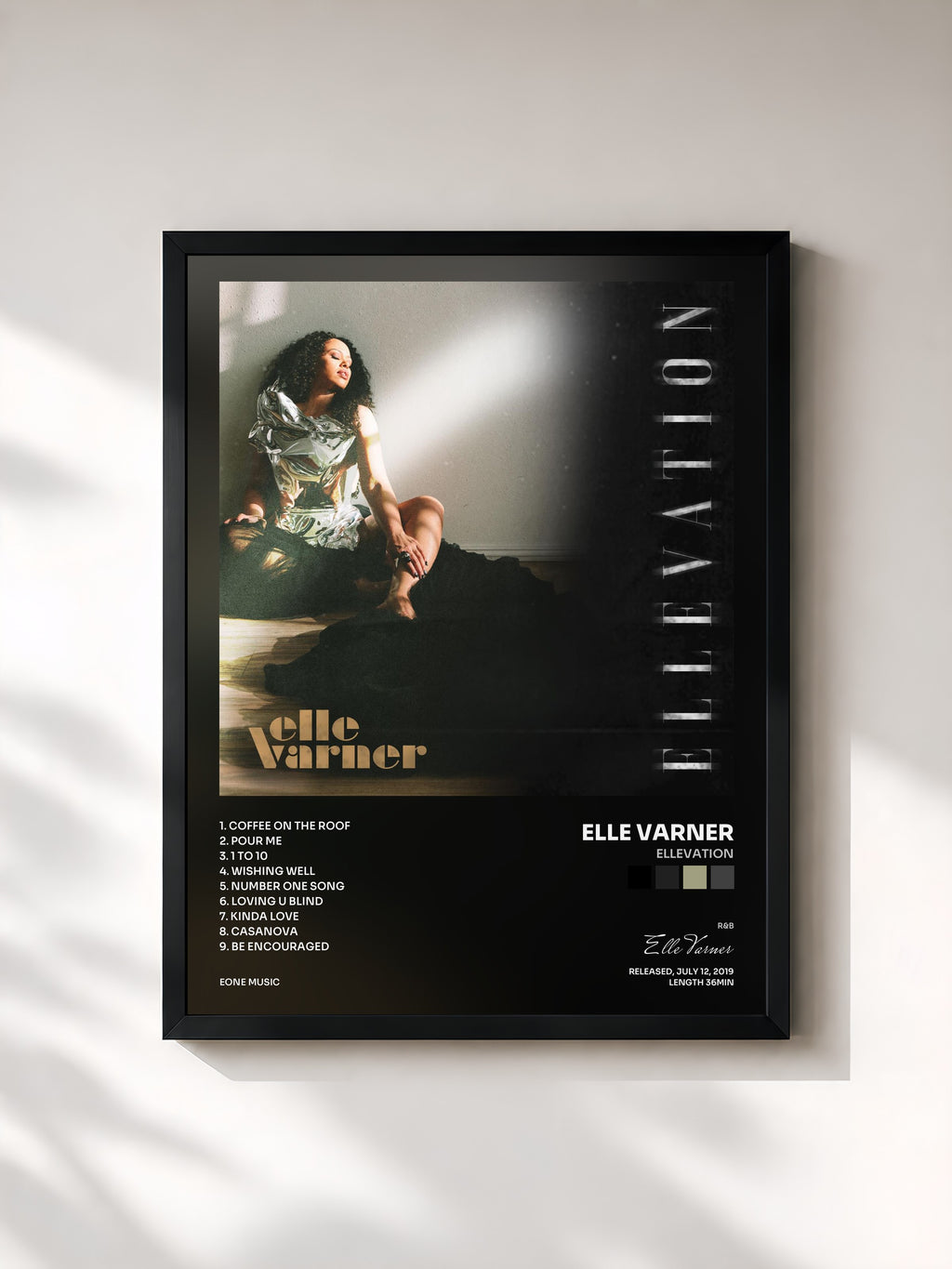 #noir Tableau de l'album Ellevation de Elle Varner, cadre noir, imprimé et encadré en France