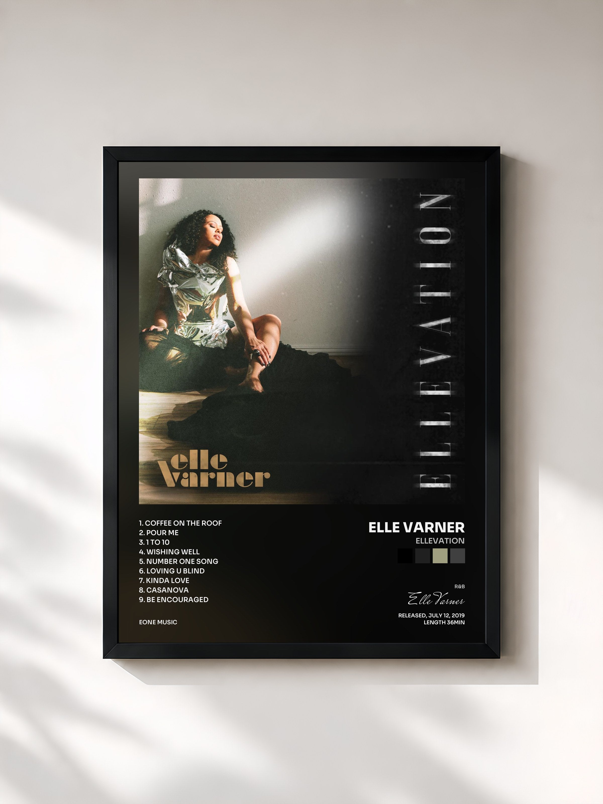 #noir Tableau de l'album Ellevation de Elle Varner, cadre noir, imprimé et encadré en France