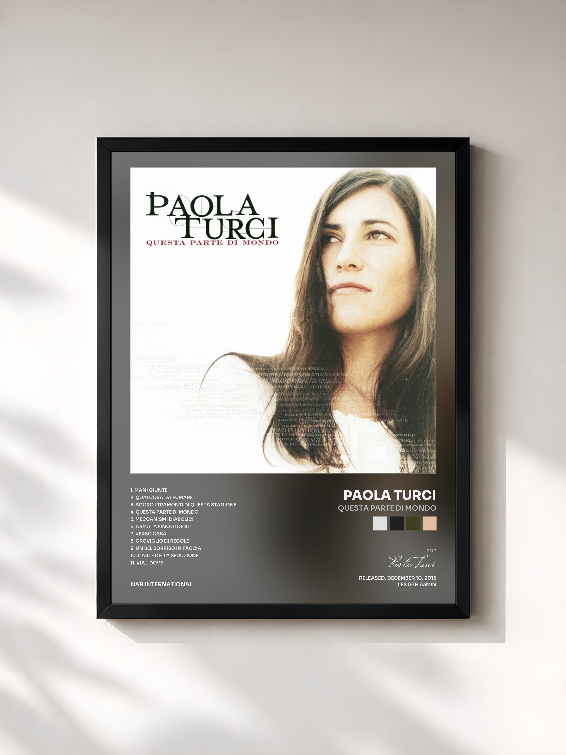 #noir Tableau de l'album Questa Parte Di Mondo de Paola Turci, cadre noir, imprimé et encadré en France