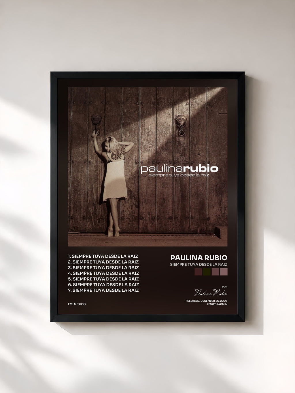 #noir Tableau de l'album Siempre Tuya Desde La Raiz de Paulina Rubio, cadre noir, imprimé et encadré en France