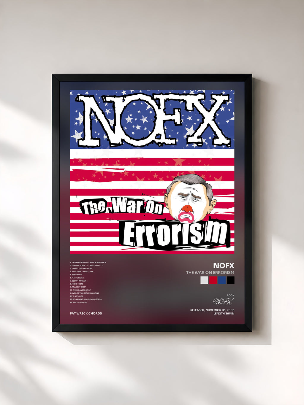 #noir Tableau de l'album The War on Errorism de NOFX, cadre noir, imprimé et encadré en France