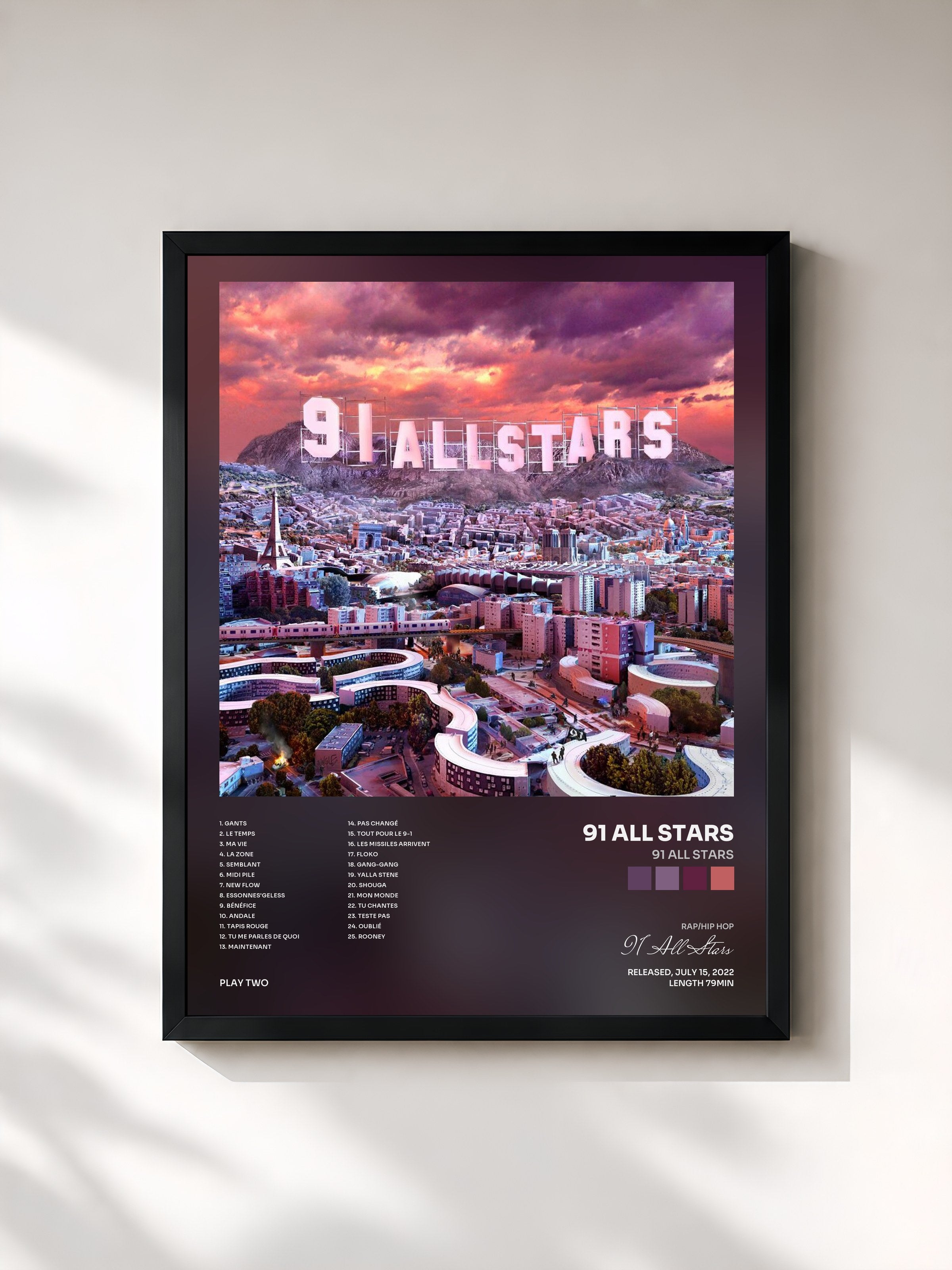 #noir Tableau de l'album 91 ALL STARS de 91 All Stars, cadre noir, imprimé et encadré en France