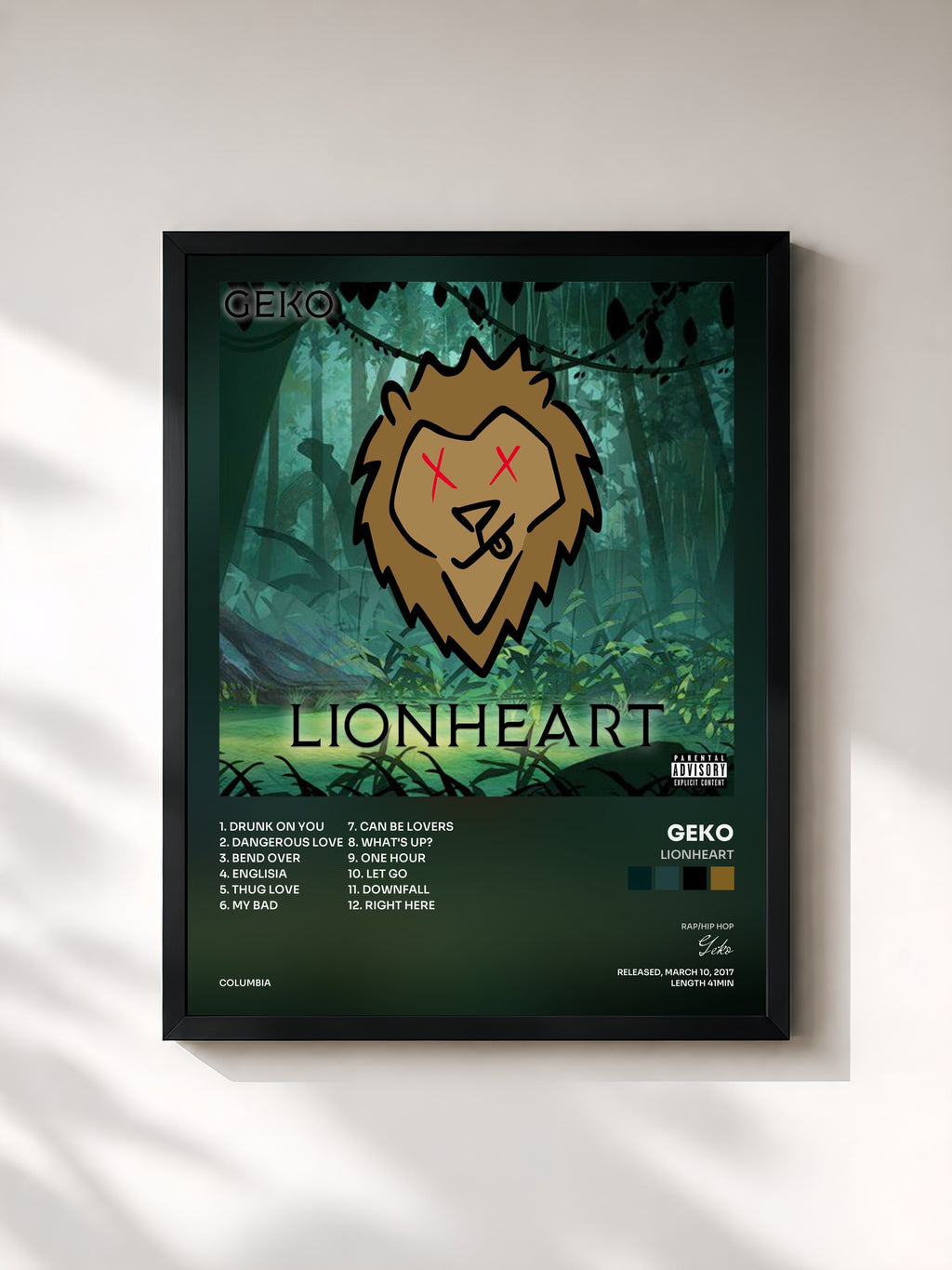 #noir Tableau de l'album LionHeart de Geko, cadre noir, imprimé et encadré en France