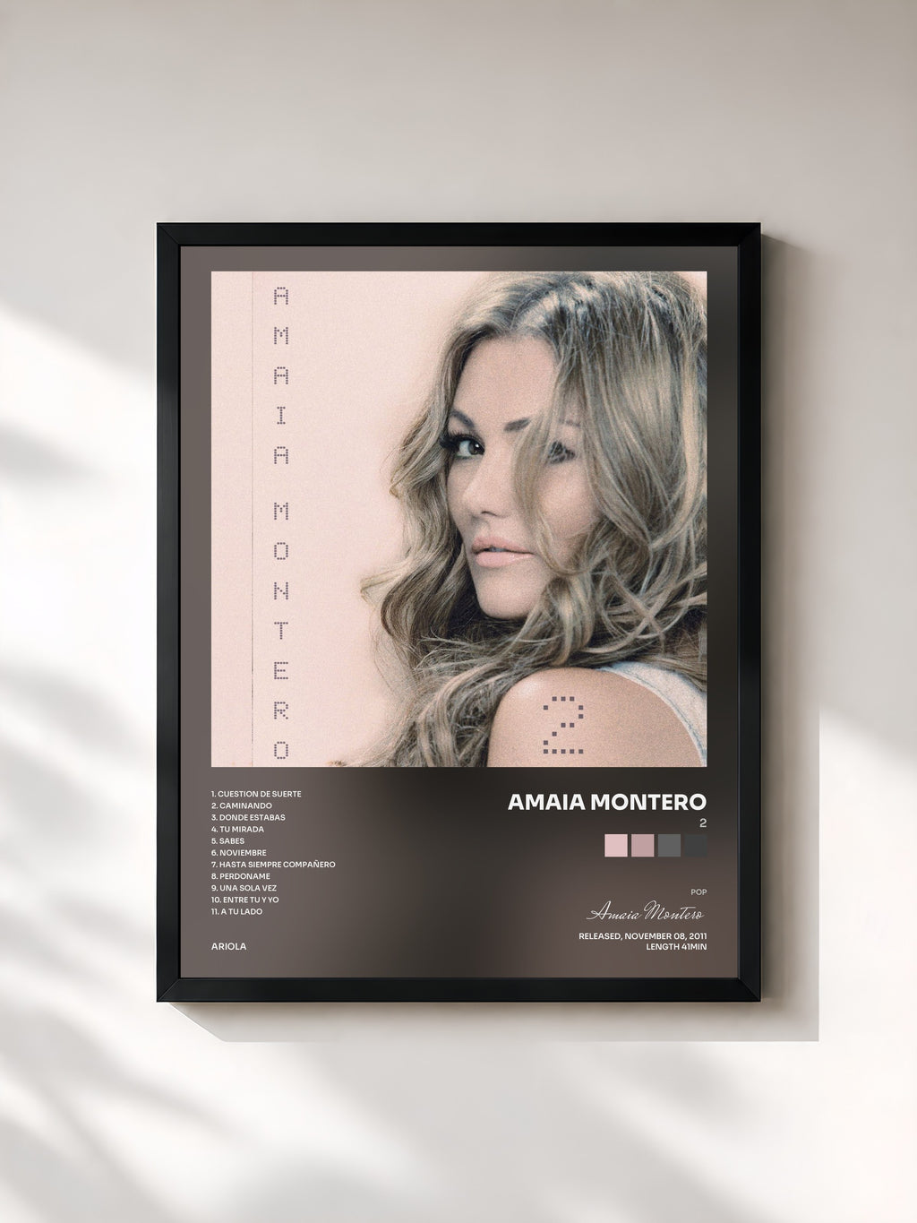 #noir Tableau de l'album 2 de Amaia Montero, cadre noir, imprimé et encadré en France