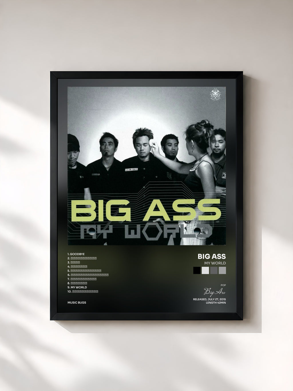 #noir Tableau de l'album My World de Big Ass, cadre noir, imprimé et encadré en France