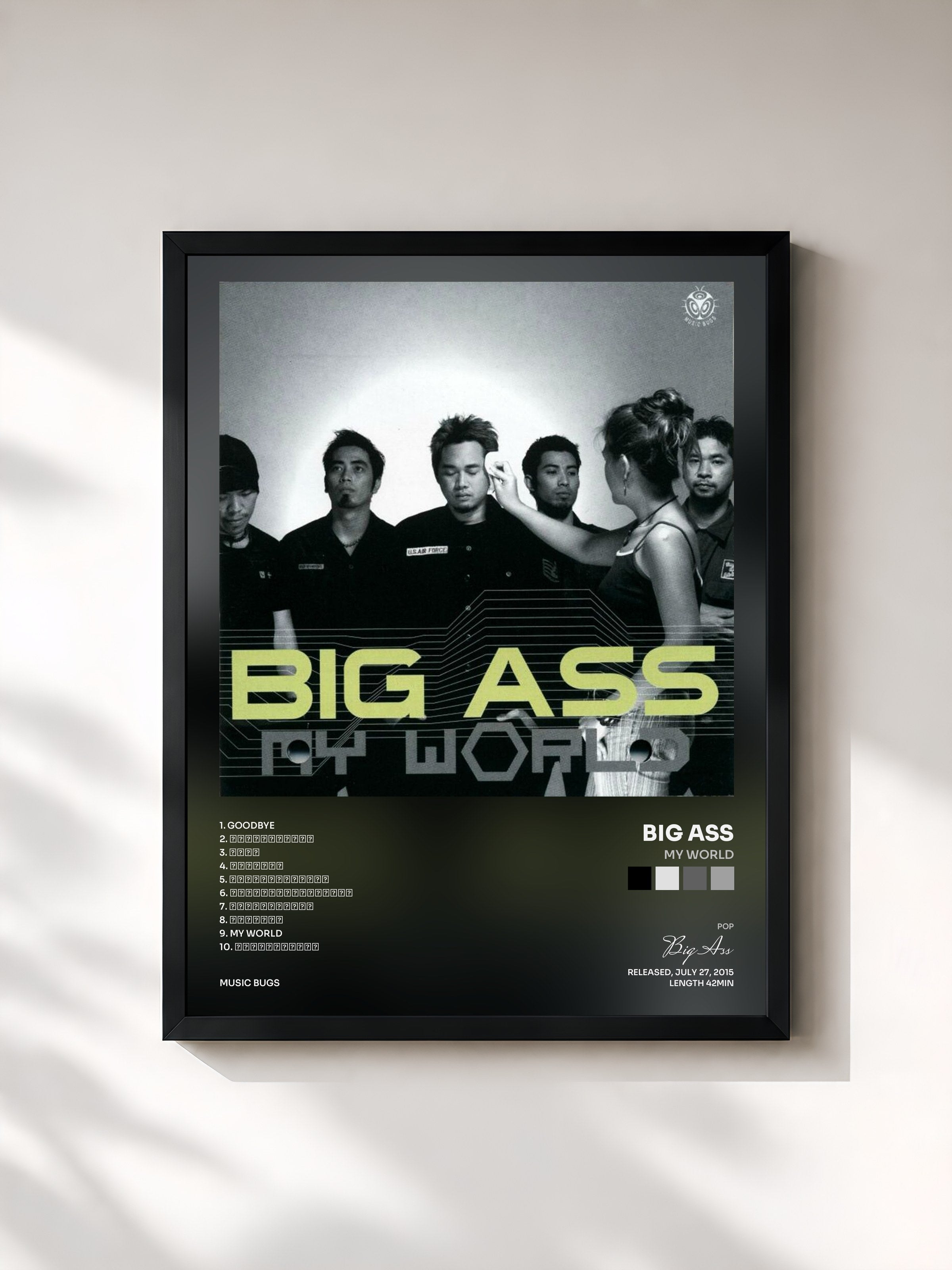 #noir Tableau de l'album My World de Big Ass, cadre noir, imprimé et encadré en France