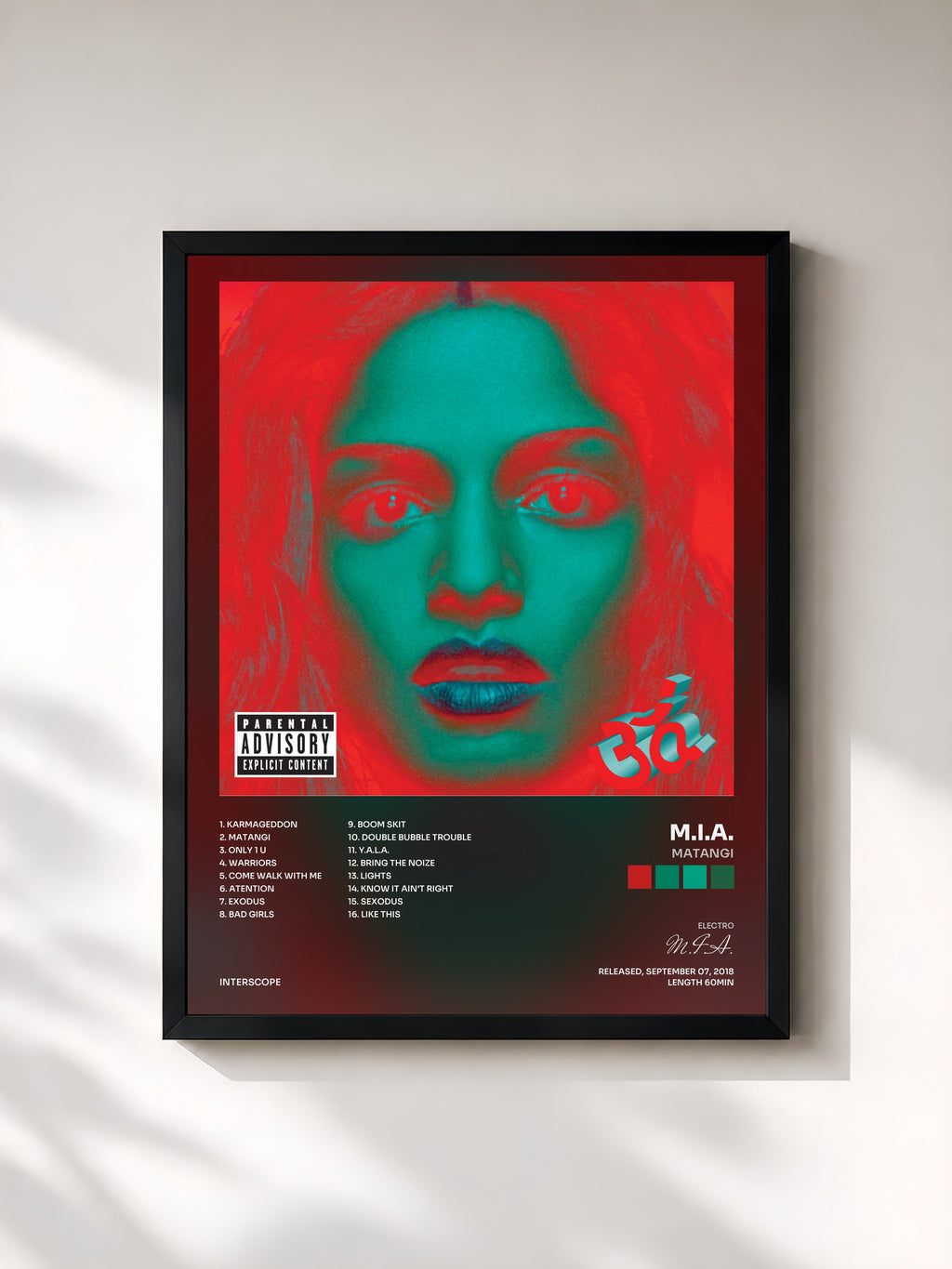 #noir Tableau de l'album Matangi de M.I.A., cadre noir, imprimé et encadré en France