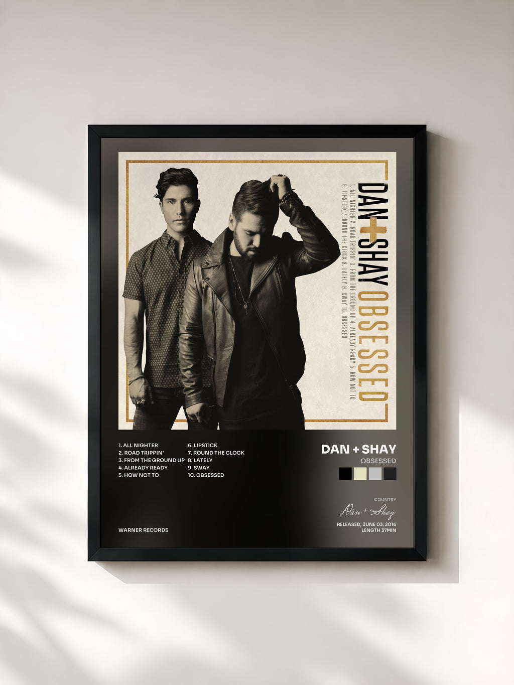 #noir Tableau de l'album Obsessed de Dan + Shay, cadre noir, imprimé et encadré en France