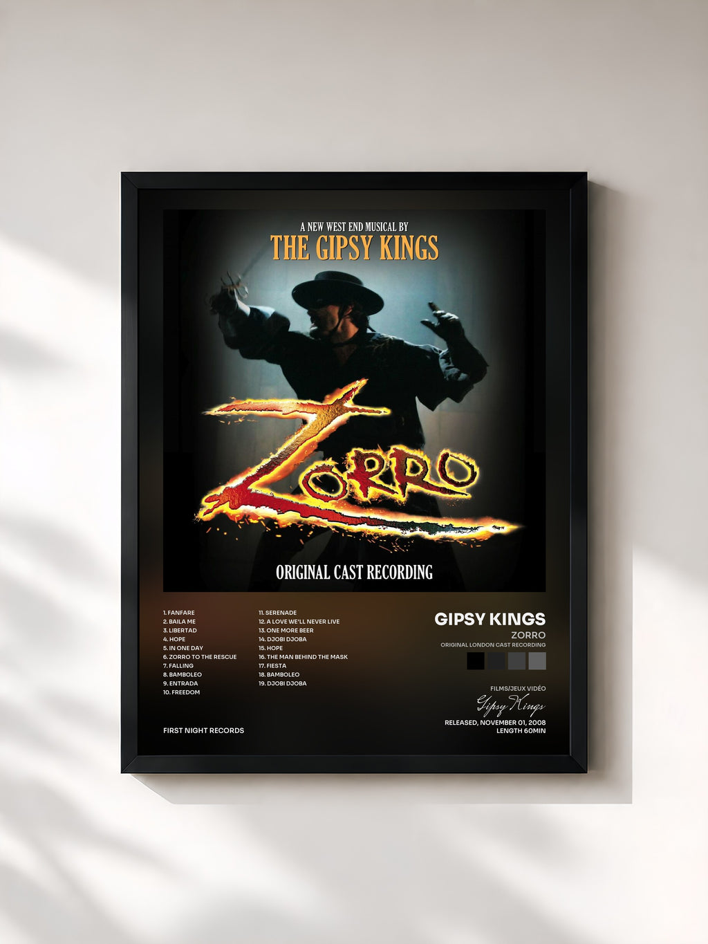 #noir Tableau de l'album Zorro (Original London Cast Recording) de Gipsy Kings, cadre noir, imprimé et encadré en France
