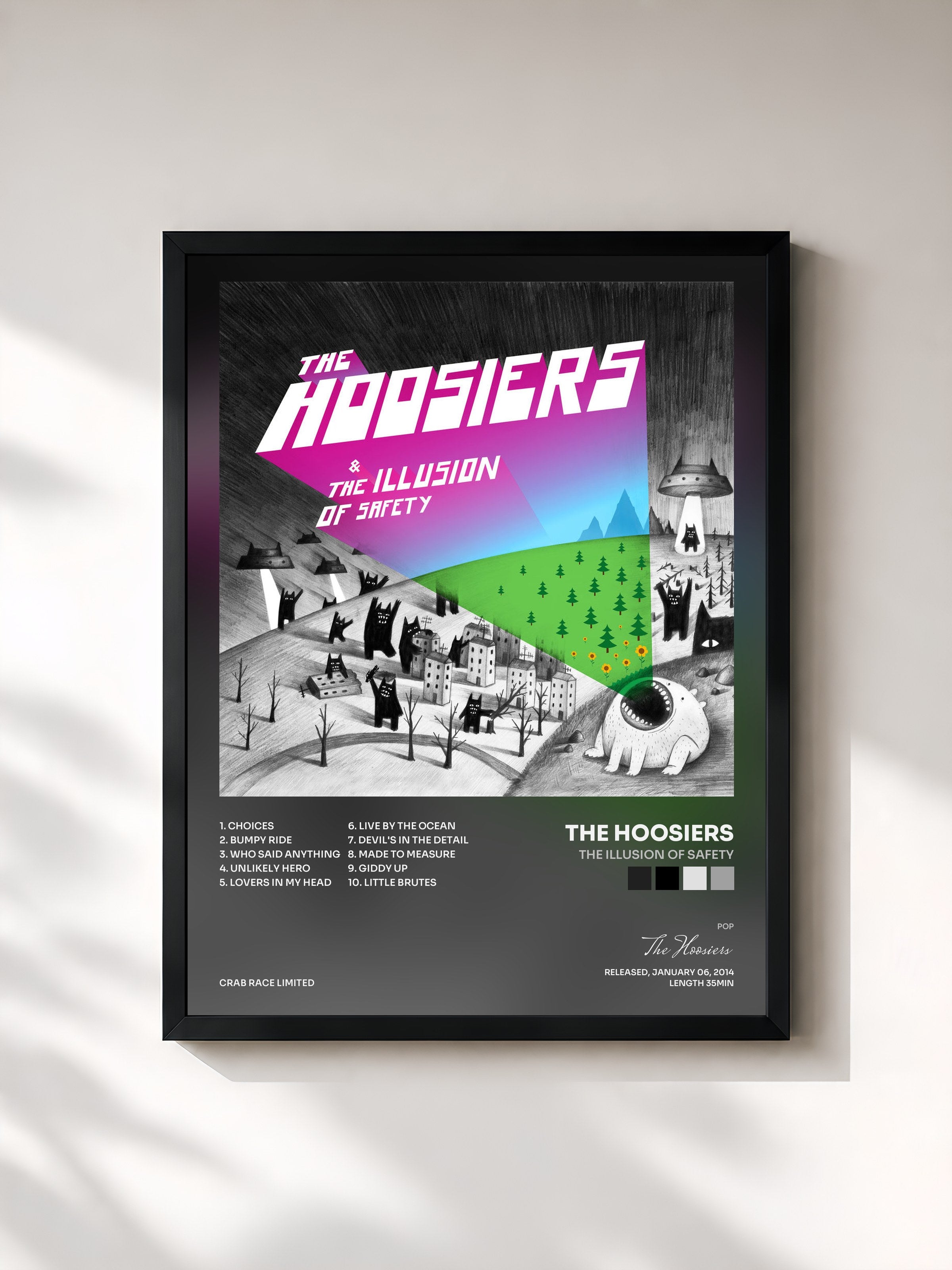 #noir Tableau de l'album The Illusion of Safety de The Hoosiers, cadre noir, imprimé et encadré en France