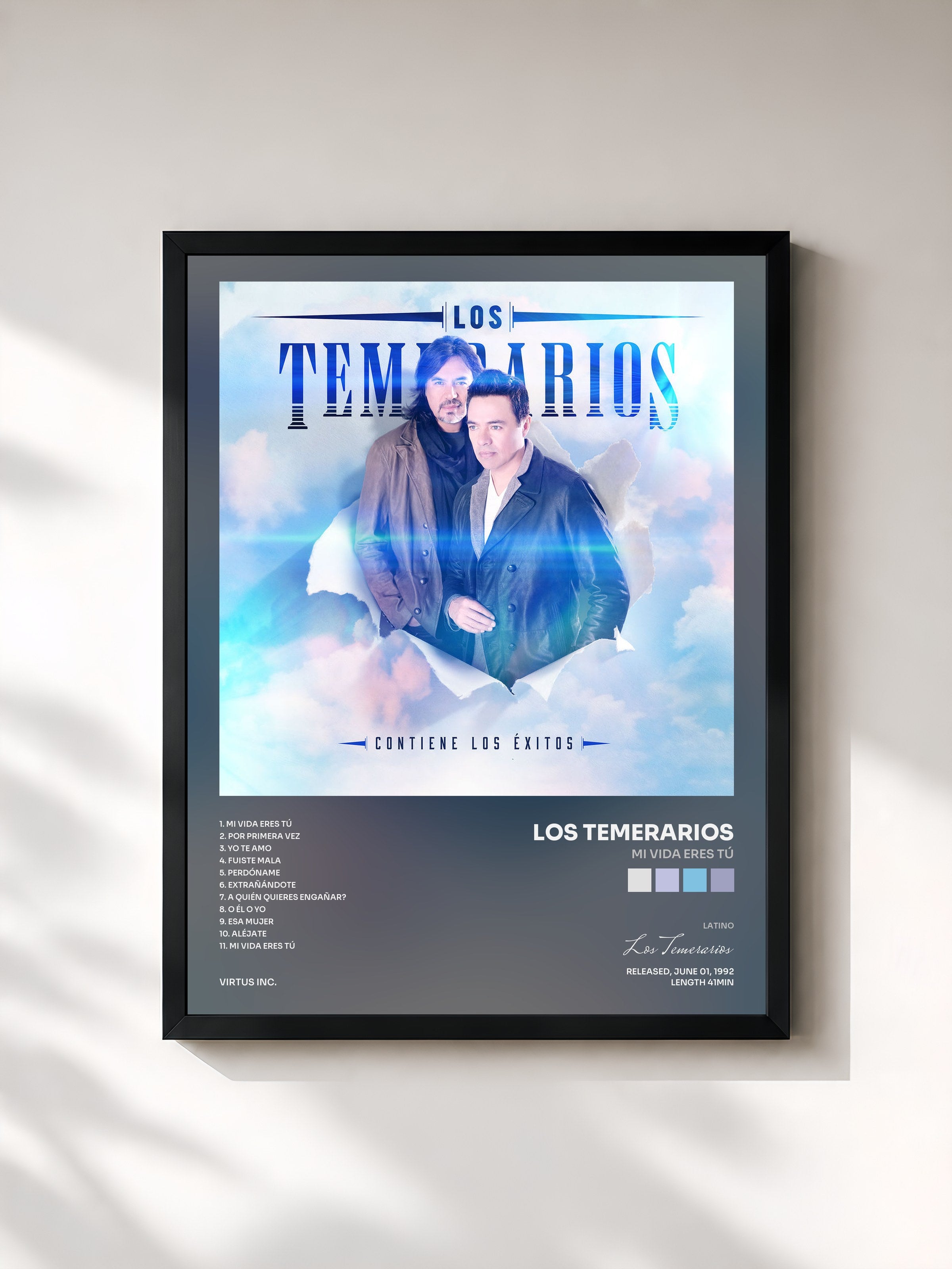 #noir Tableau de l'album Mi Vida Eres Tú de Los Temerarios, cadre noir, imprimé et encadré en France