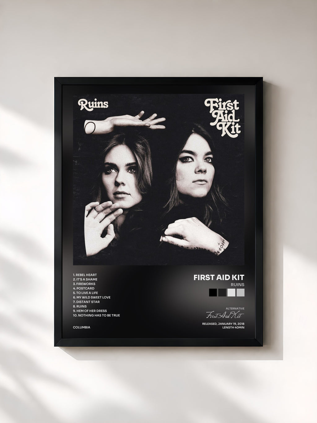 #noir Tableau de l'album Ruins de First Aid Kit, cadre noir, imprimé et encadré en France