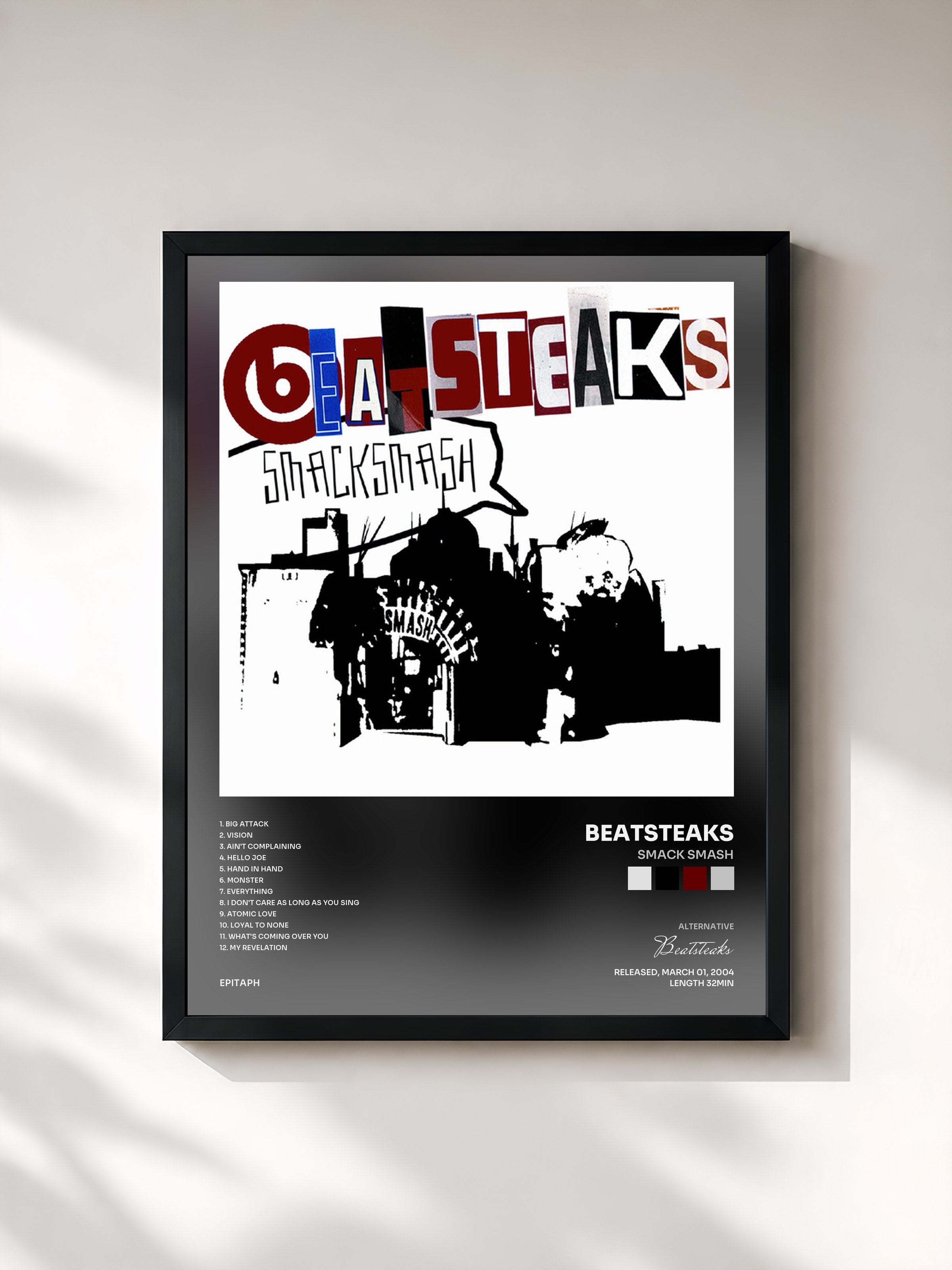 #noir Tableau de l'album Smack Smash de Beatsteaks, cadre noir, imprimé et encadré en France