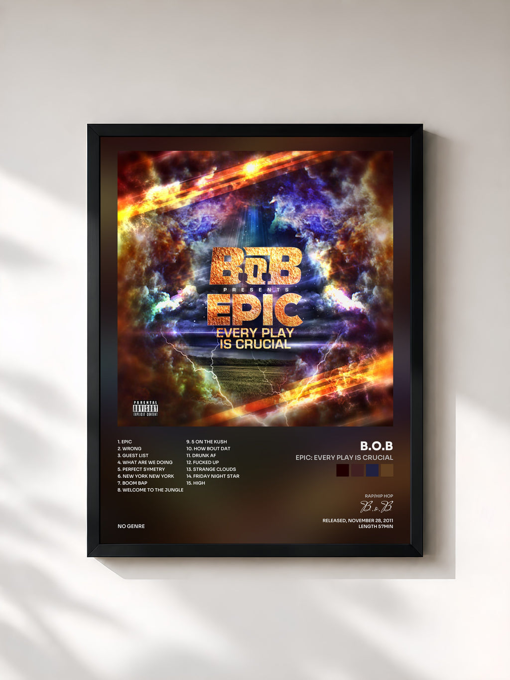 #noir Tableau de l'album EPIC: Every Play Is Crucial de B.o.B, cadre noir, imprimé et encadré en France