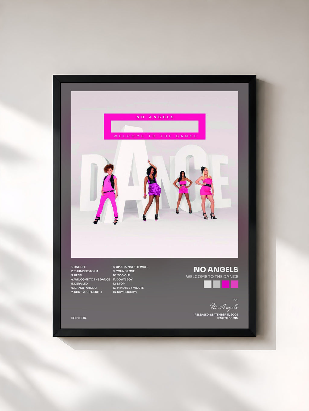 #noir Tableau de l'album Welcome To The Dance de No Angels, cadre noir, imprimé et encadré en France