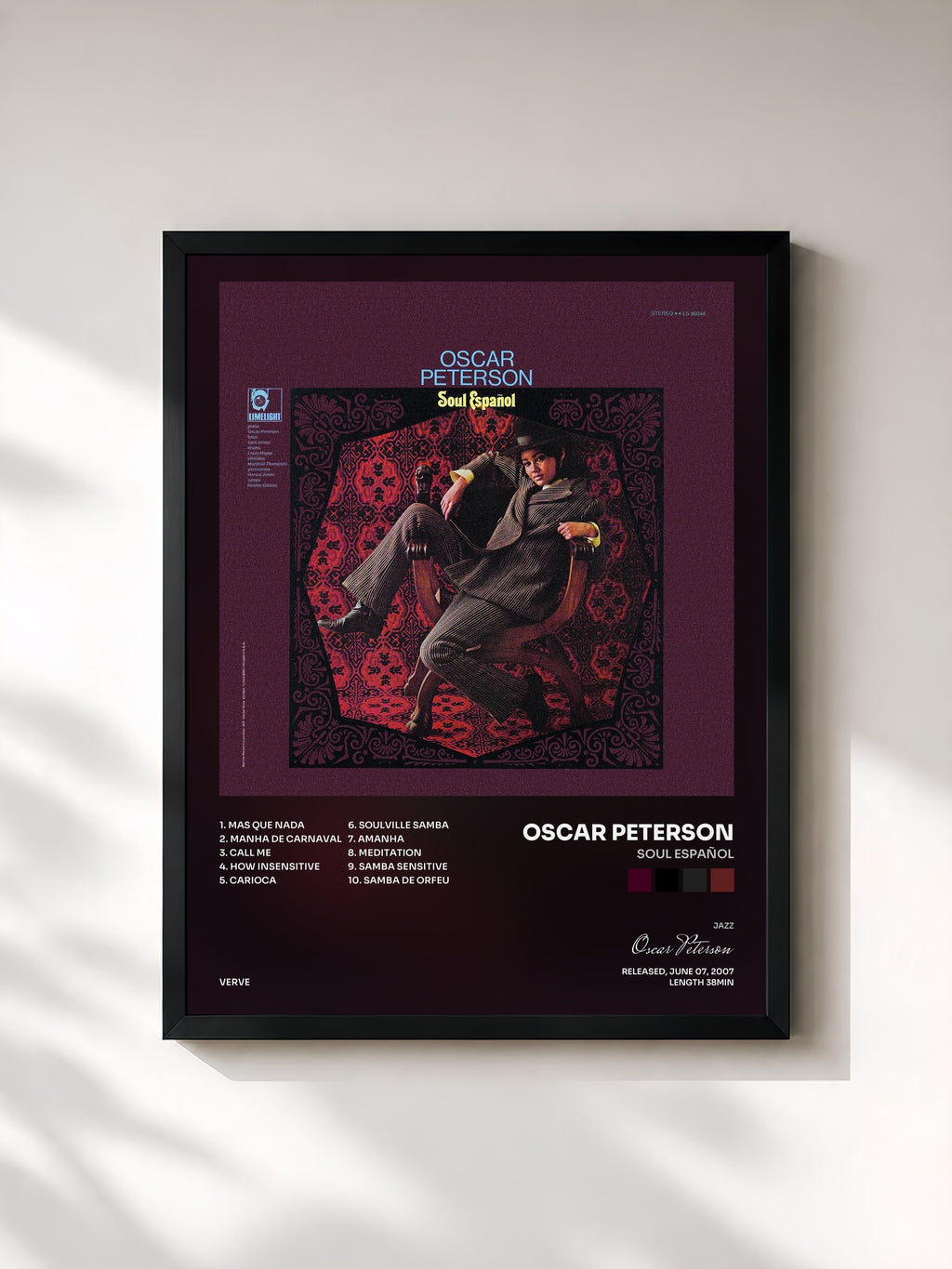 #noir Tableau de l'album Soul Español de Oscar Peterson, cadre noir, imprimé et encadré en France