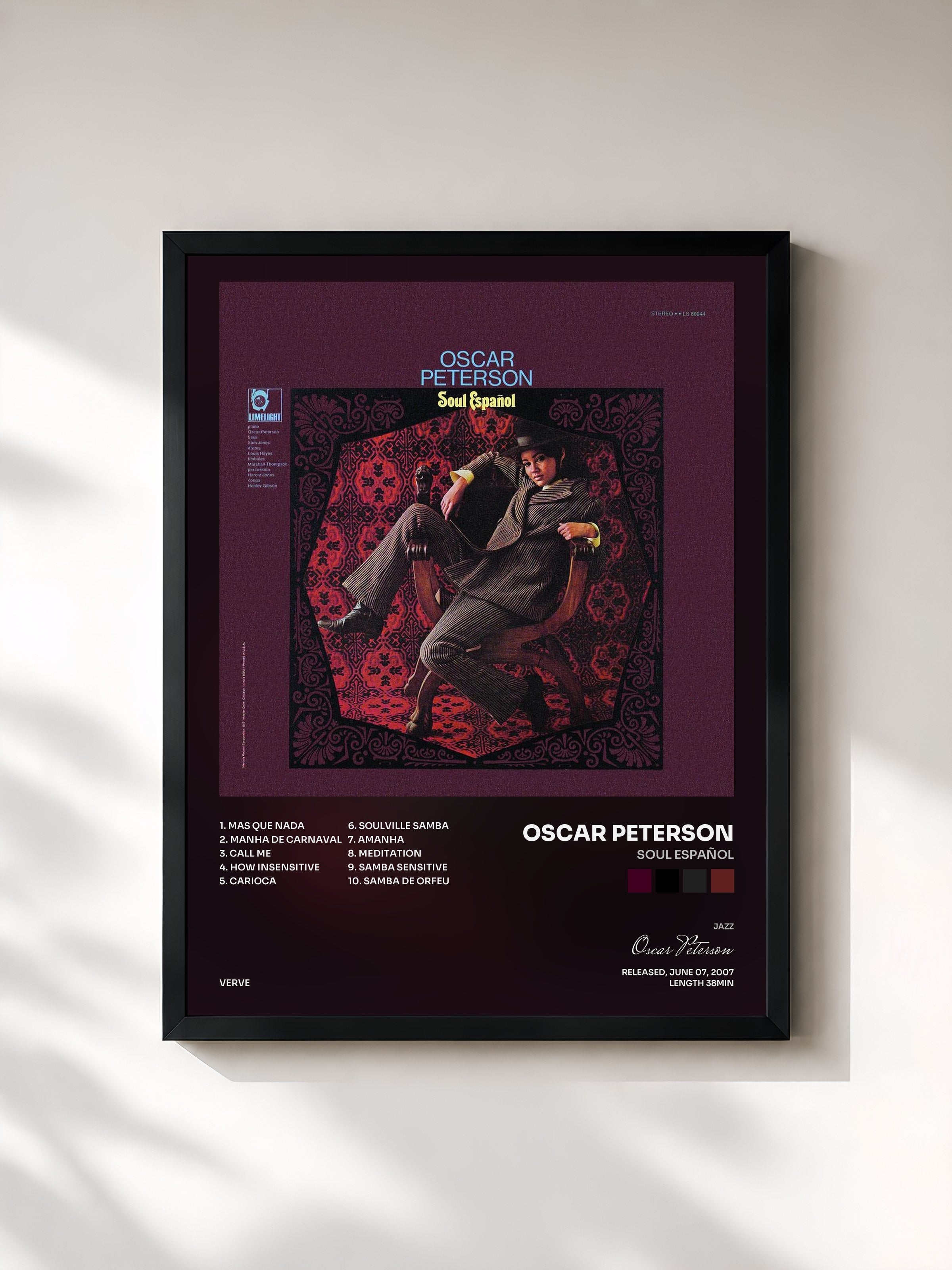#noir Tableau de l'album Soul Español de Oscar Peterson, cadre noir, imprimé et encadré en France