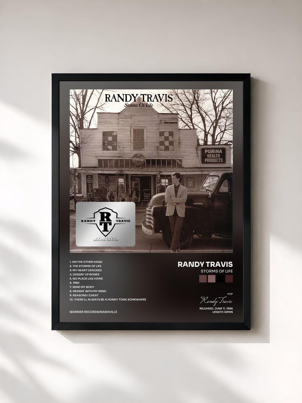 #noir Tableau de l'album Storms of Life de Randy Travis, cadre noir, imprimé et encadré en France