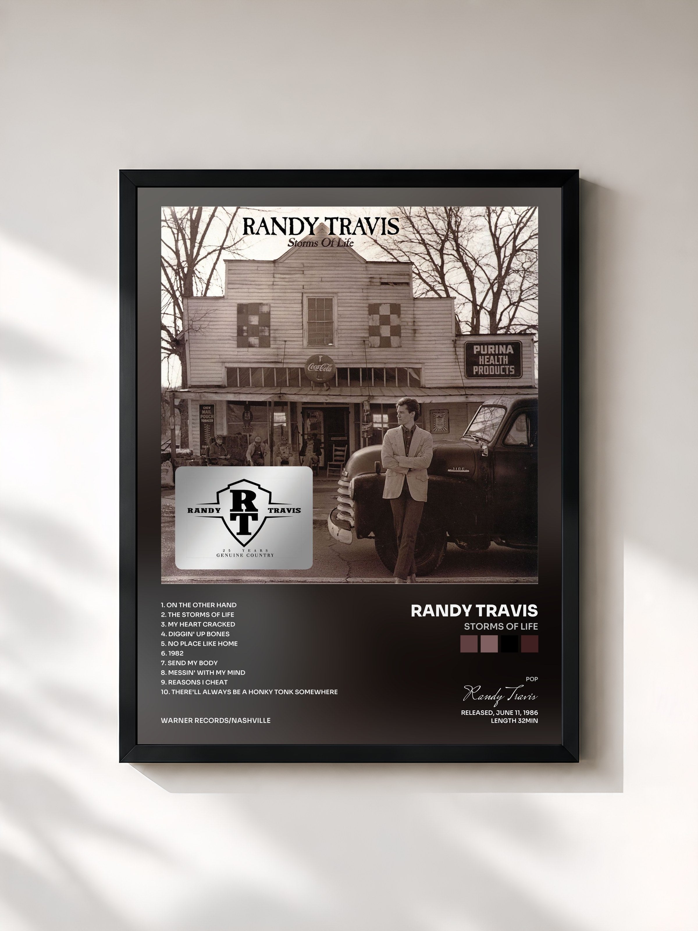 #noir Tableau de l'album Storms of Life de Randy Travis, cadre noir, imprimé et encadré en France