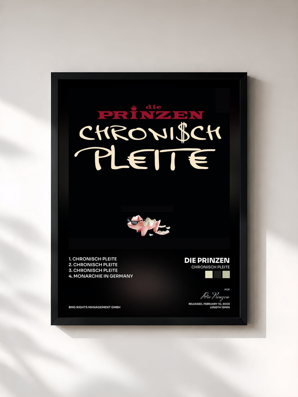 #noir Tableau de l'album Chronisch Pleite de Die Prinzen, cadre noir, imprimé et encadré en France