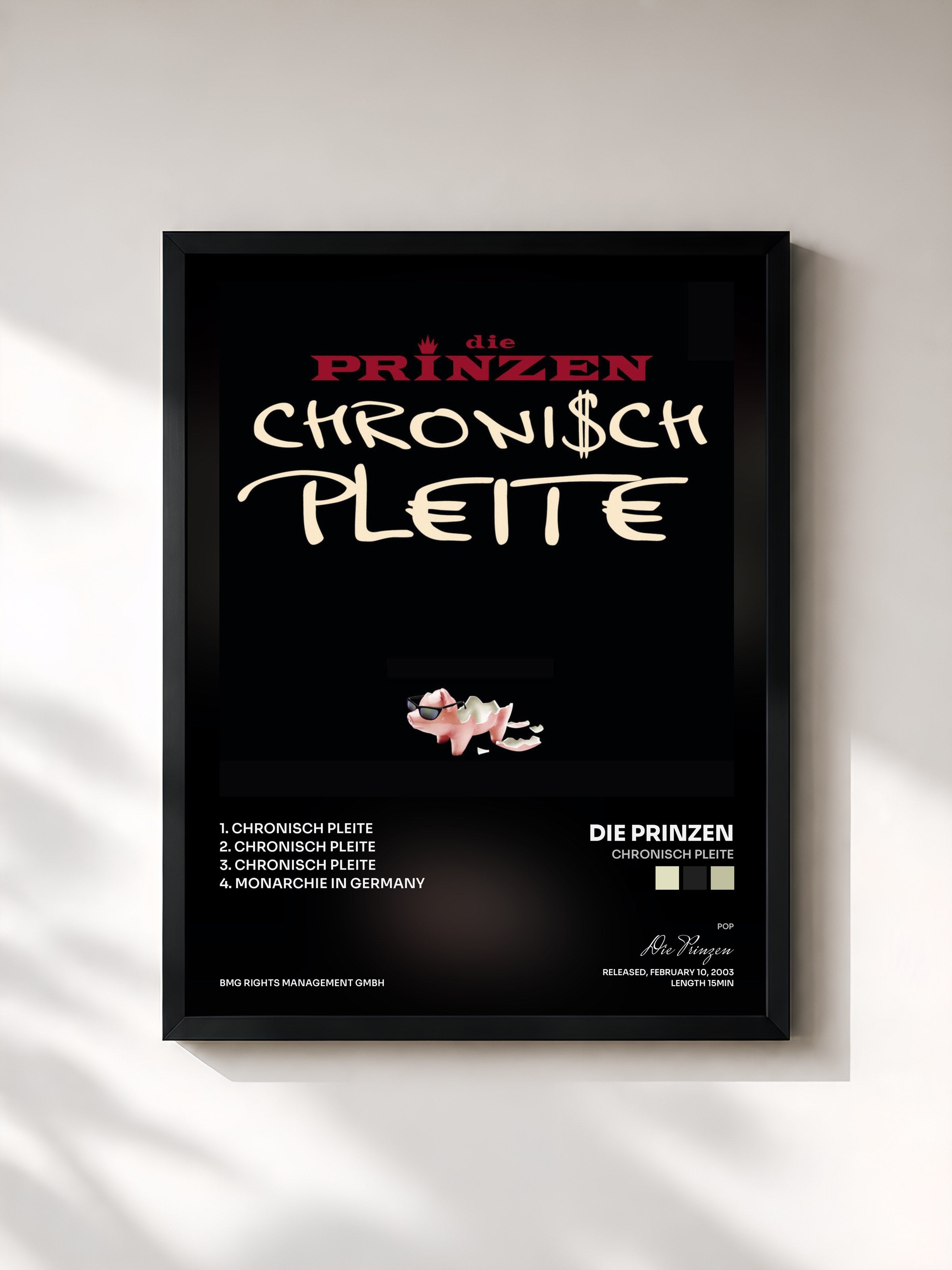 #noir Tableau de l'album Chronisch Pleite de Die Prinzen, cadre noir, imprimé et encadré en France
