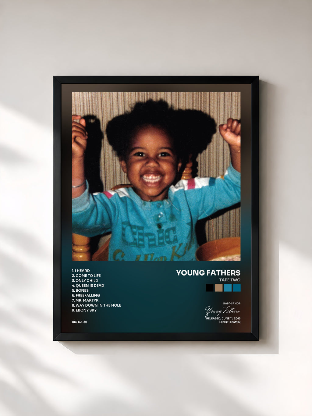 #noir Tableau de l'album TAPE TWO de Young Fathers, cadre noir, imprimé et encadré en France