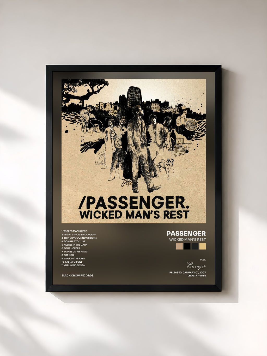 #noir Tableau de l'album Wicked Man's Rest de Passenger, cadre noir, imprimé et encadré en France