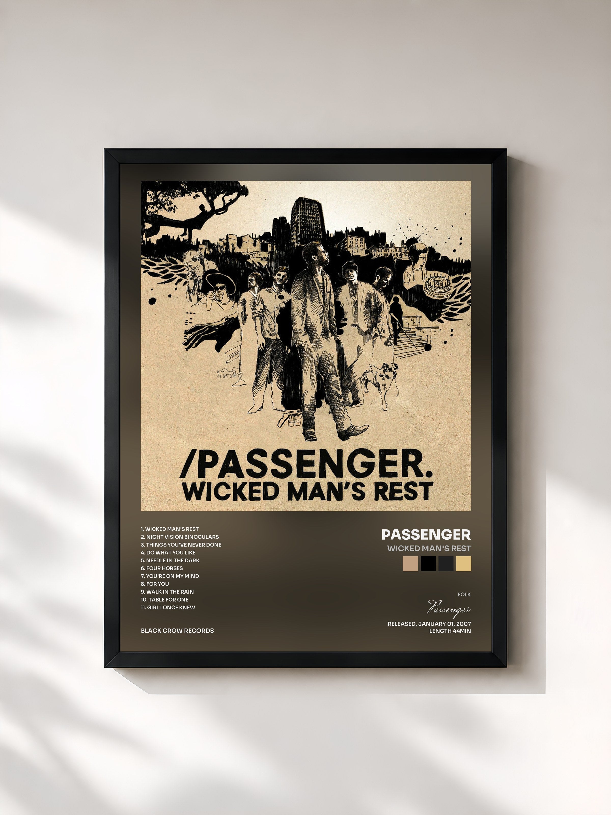#noir Tableau de l'album Wicked Man's Rest de Passenger, cadre noir, imprimé et encadré en France