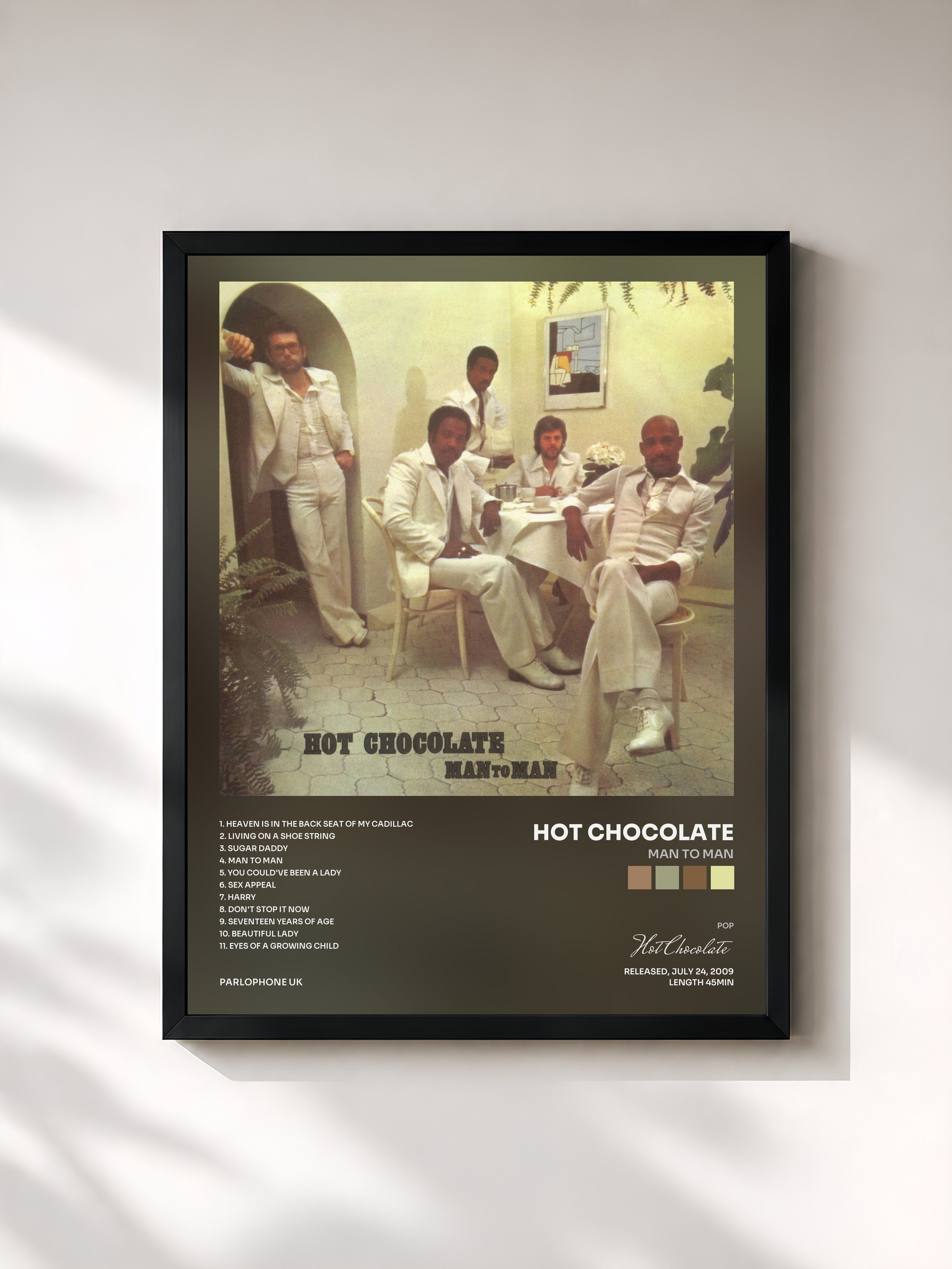 #noir Tableau de l'album Man to Man de Hot Chocolate, cadre noir, imprimé et encadré en France