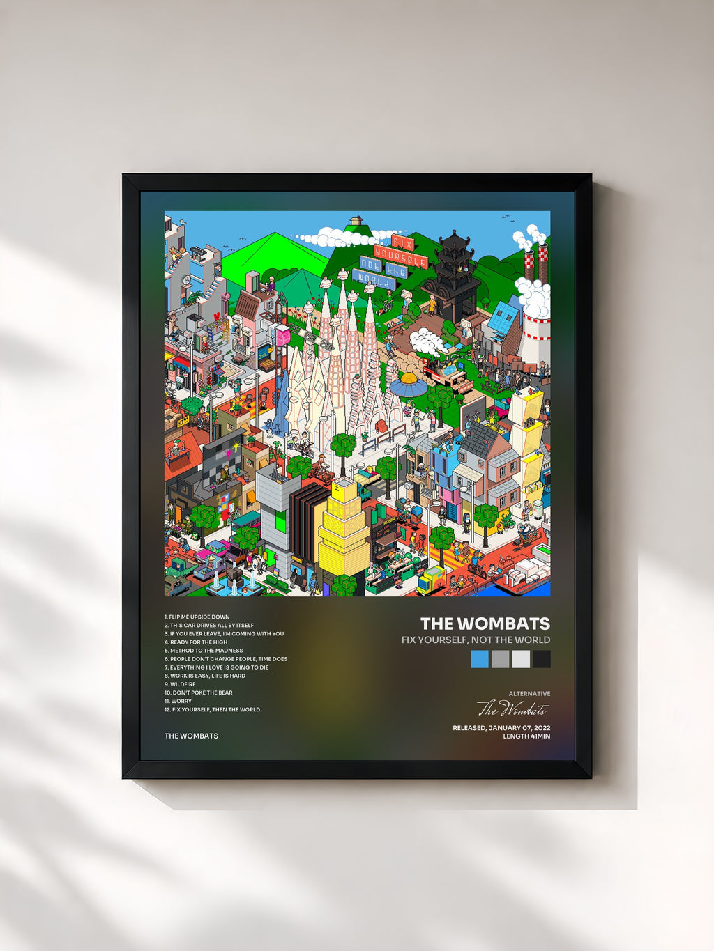 #noir Tableau de l'album Fix Yourself, Not the World de The Wombats, cadre noir, imprimé et encadré en France