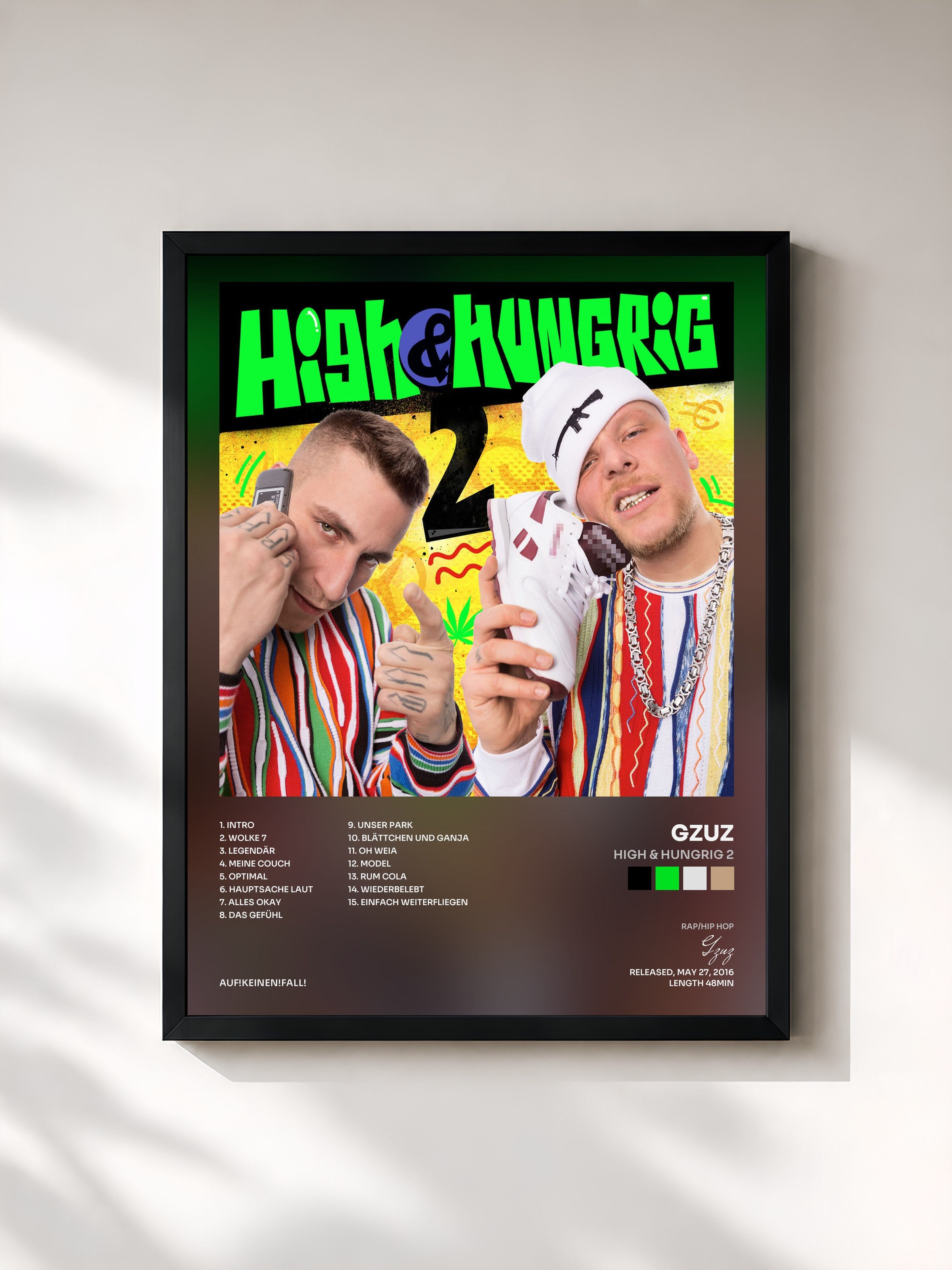 #noir Tableau de l'album High & Hungrig 2 de Gzuz, cadre noir, imprimé et encadré en France
