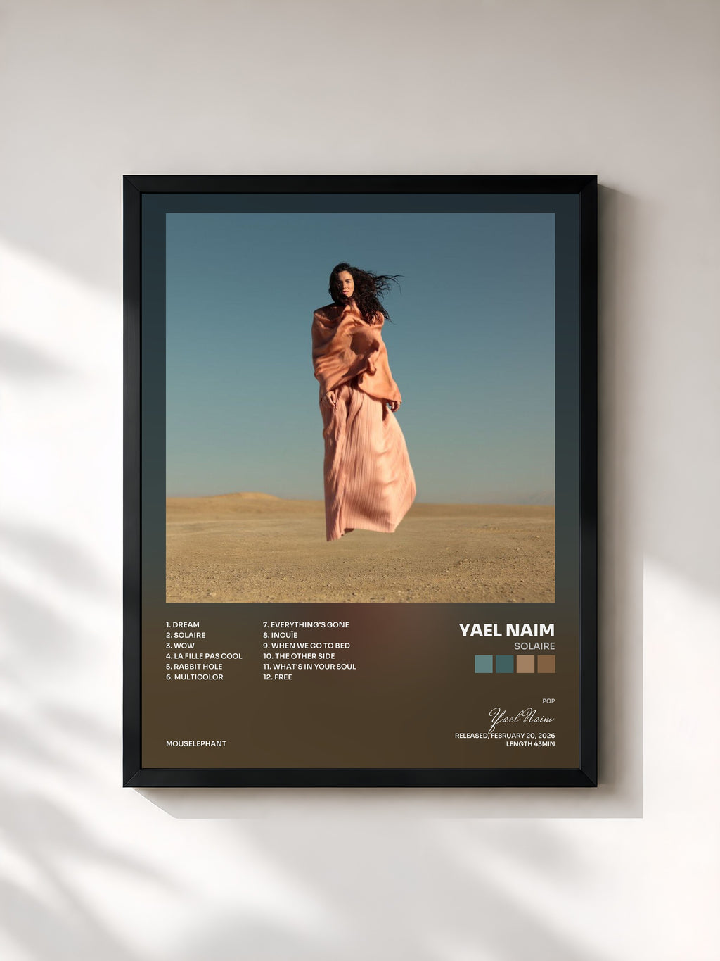 #noir Tableau de l'album Solaire de Yael Naim, cadre noir, imprimé et encadré en France