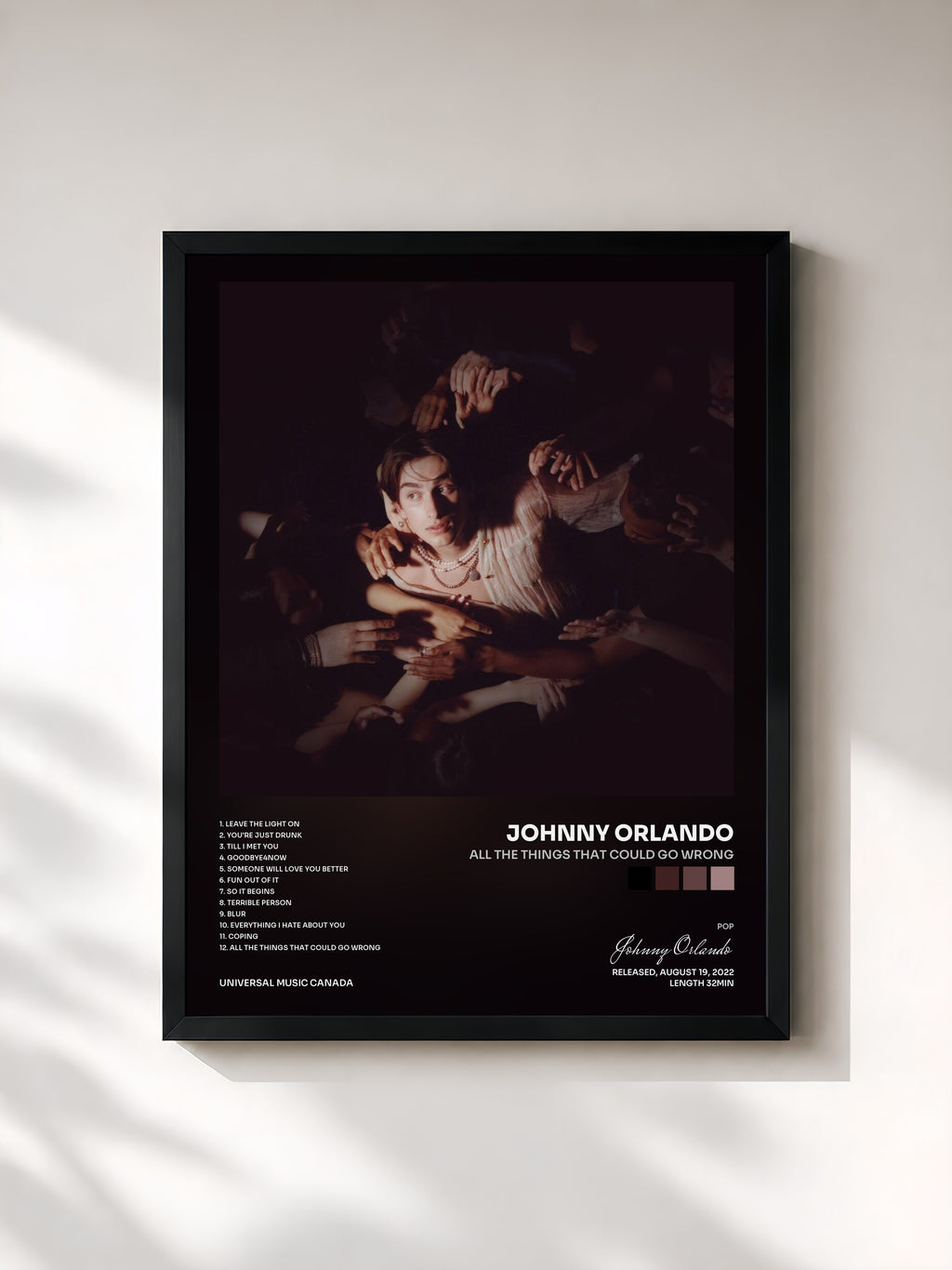 #noir Tableau de l'album all the things that could go wrong de Johnny Orlando, cadre noir, imprimé et encadré en France