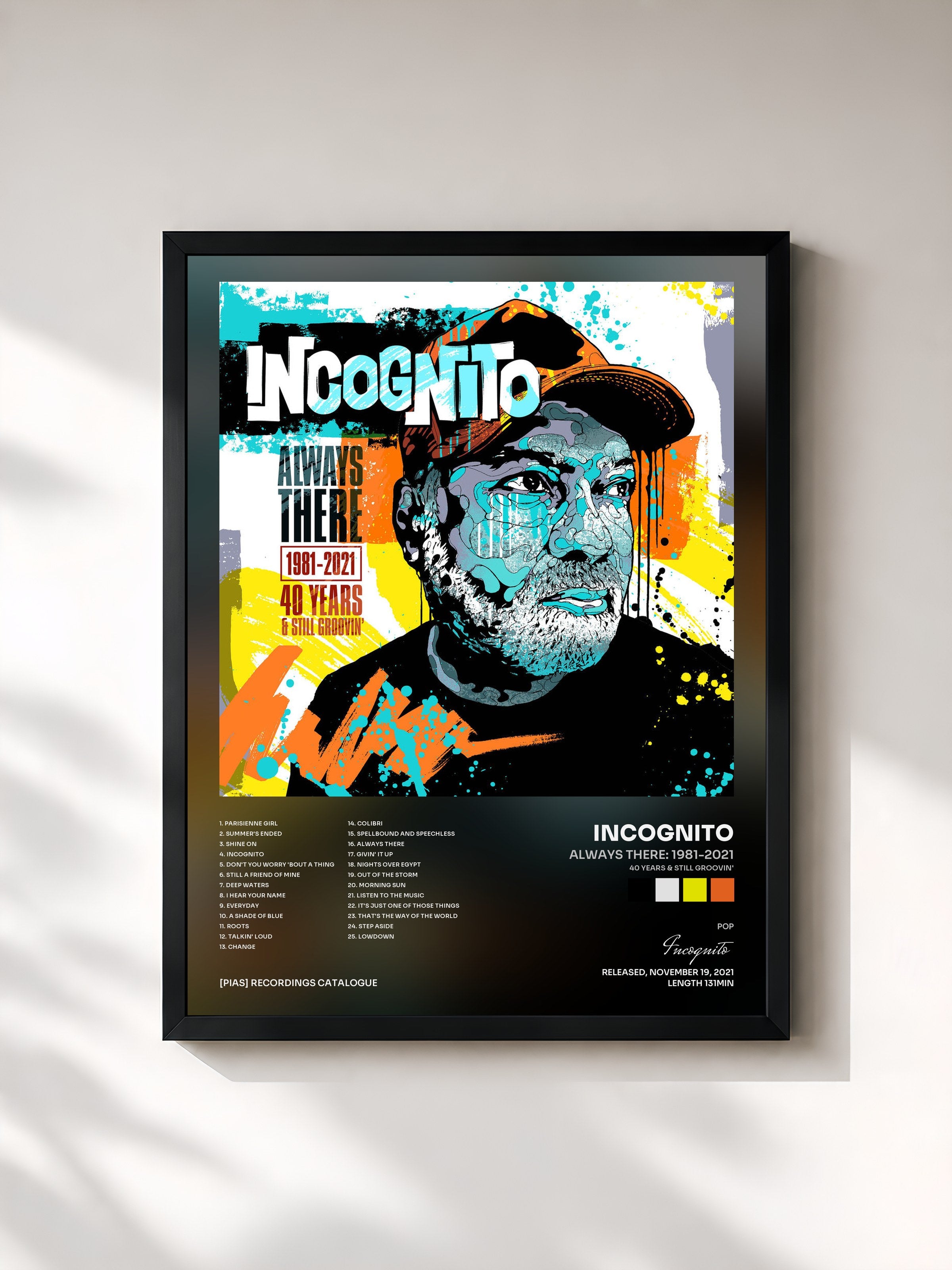 #noir Tableau de l'album Always There: 1981-2021 (40 Years & Still Groovin') de Incognito, cadre noir, imprimé et encadré en France