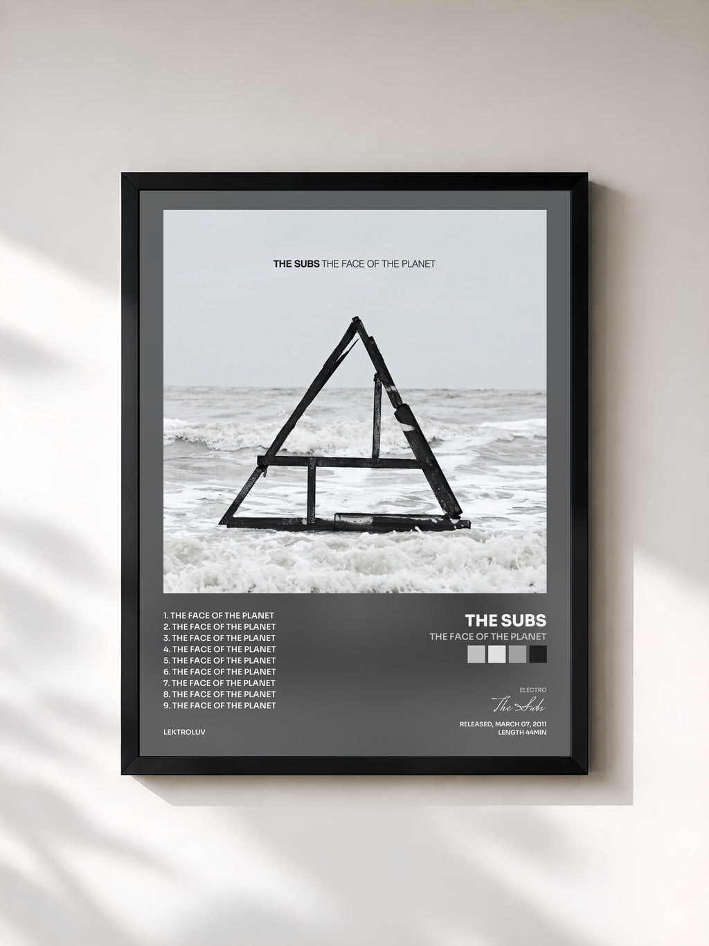 #noir Tableau de l'album The Face Of The Planet de The Subs, cadre noir, imprimé et encadré en France