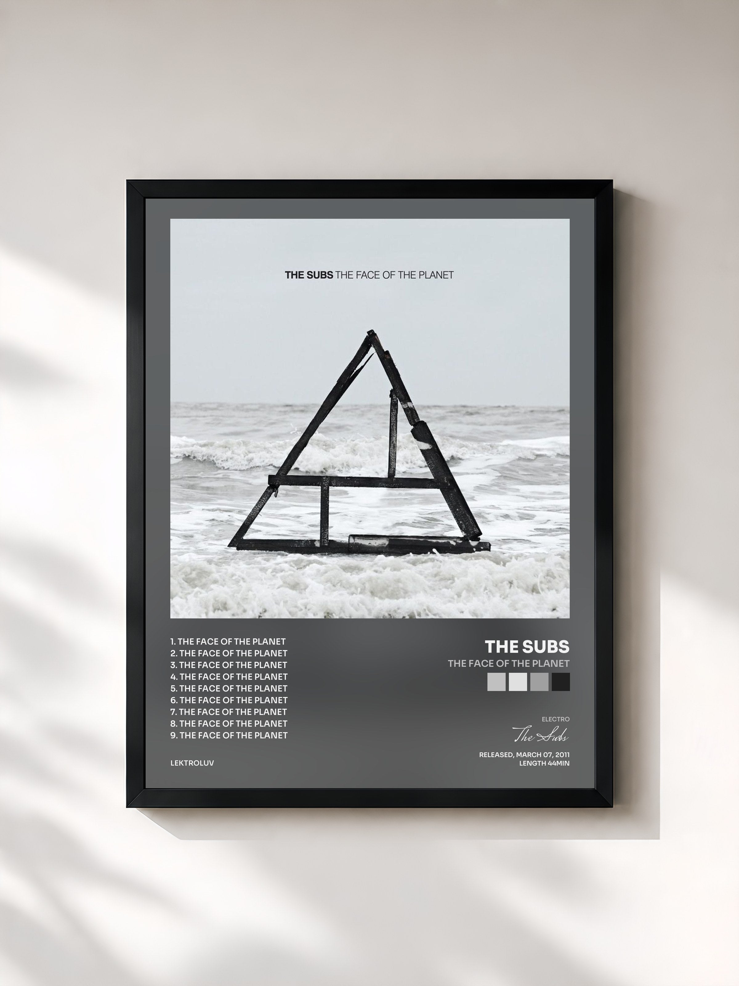 #noir Tableau de l'album The Face Of The Planet de The Subs, cadre noir, imprimé et encadré en France