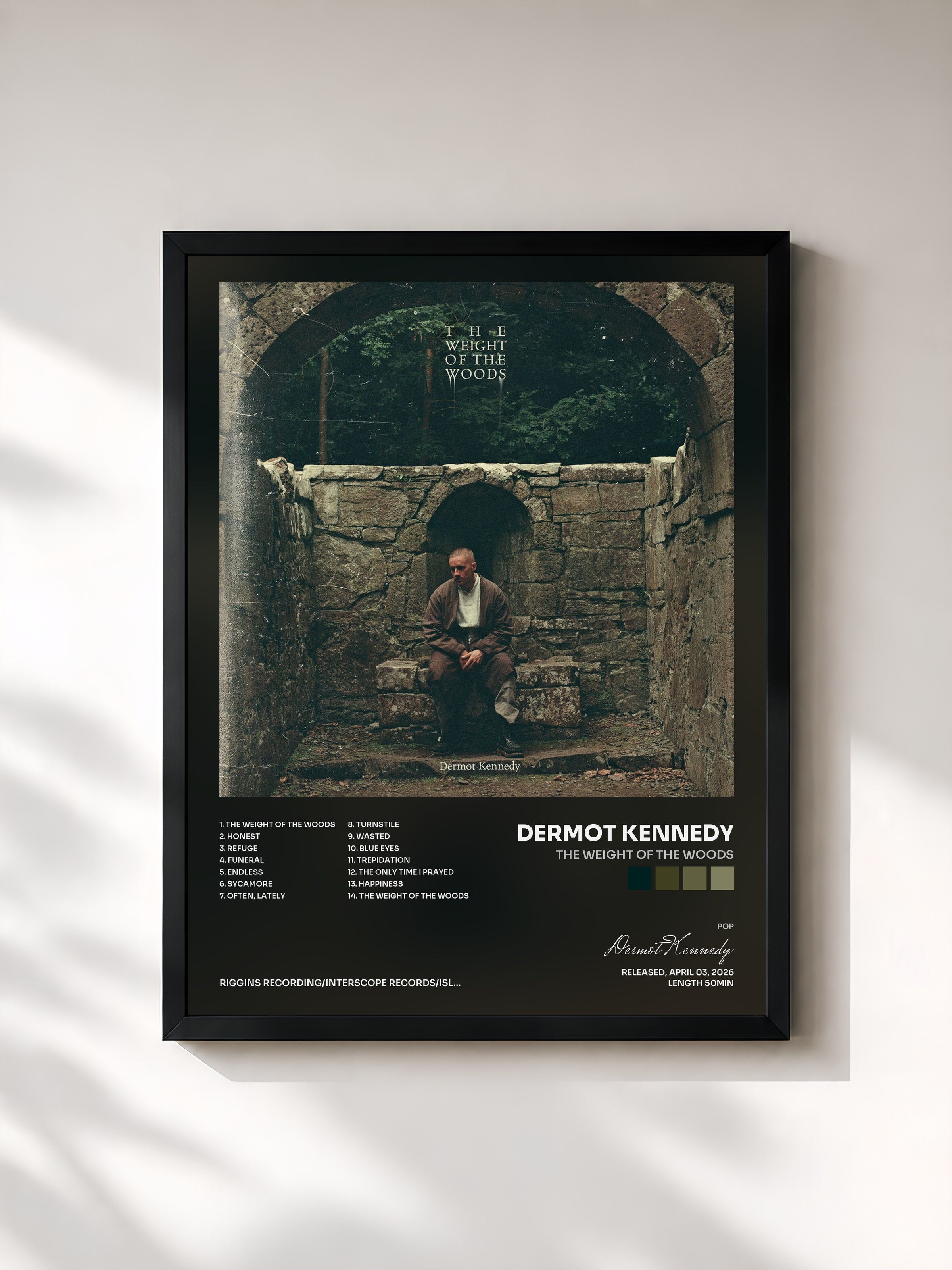 #noir Tableau de l'album The Weight of the Woods de Dermot Kennedy, cadre noir, imprimé et encadré en France