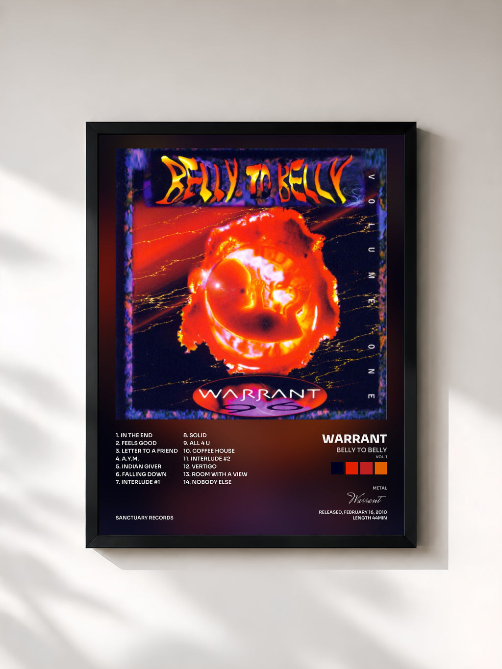 #noir Tableau de l'album Belly To Belly (Vol. 1) de Warrant, cadre noir, imprimé et encadré en France