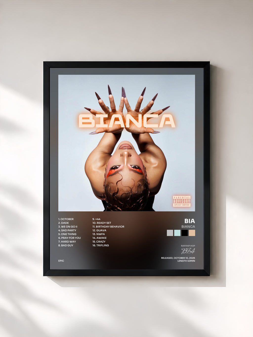 #noir Tableau de l'album BIANCA de BIA, cadre noir, imprimé et encadré en France