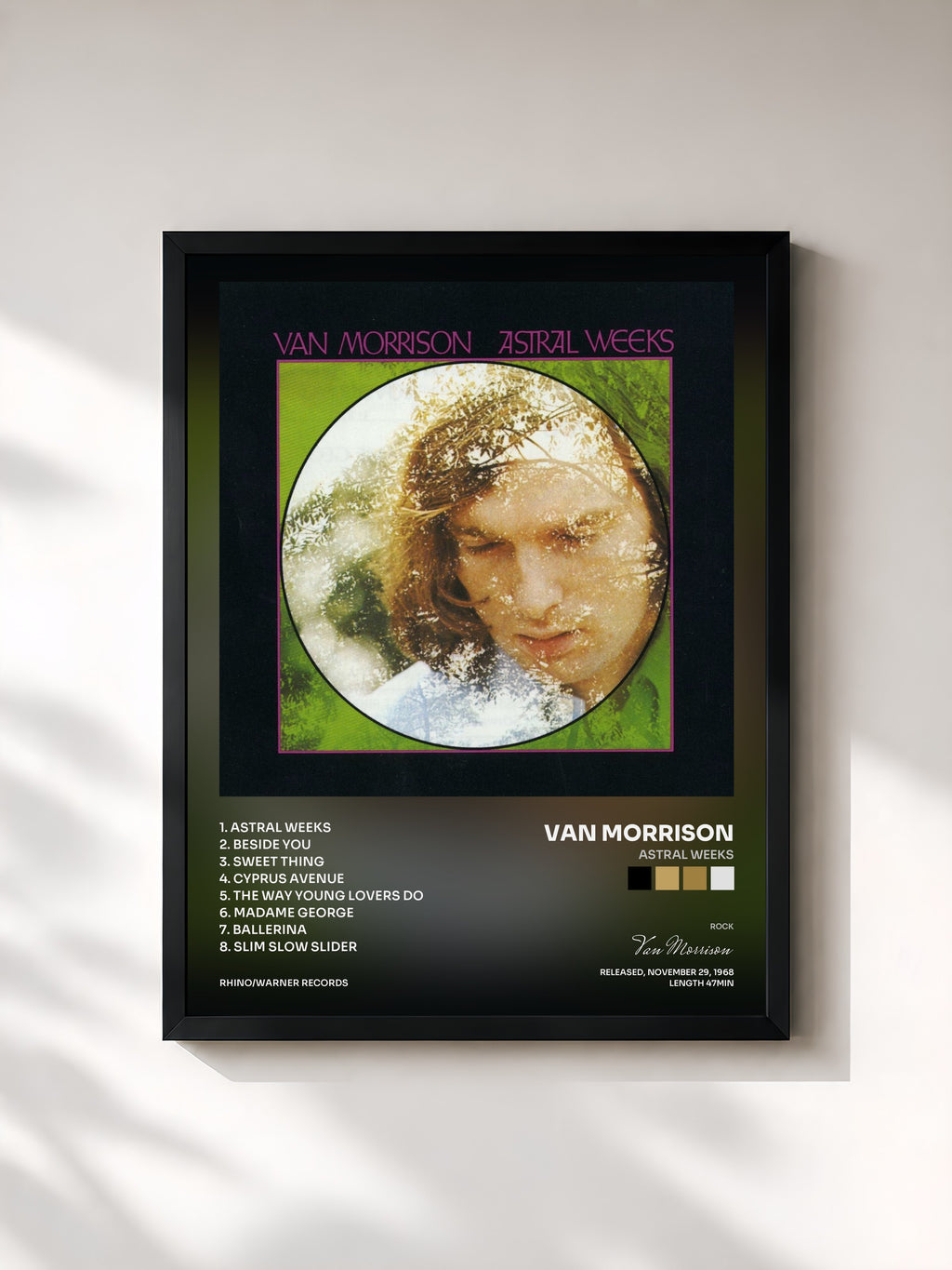 #noir Tableau de l'album Astral Weeks de Van Morrison, cadre noir, imprimé et encadré en France