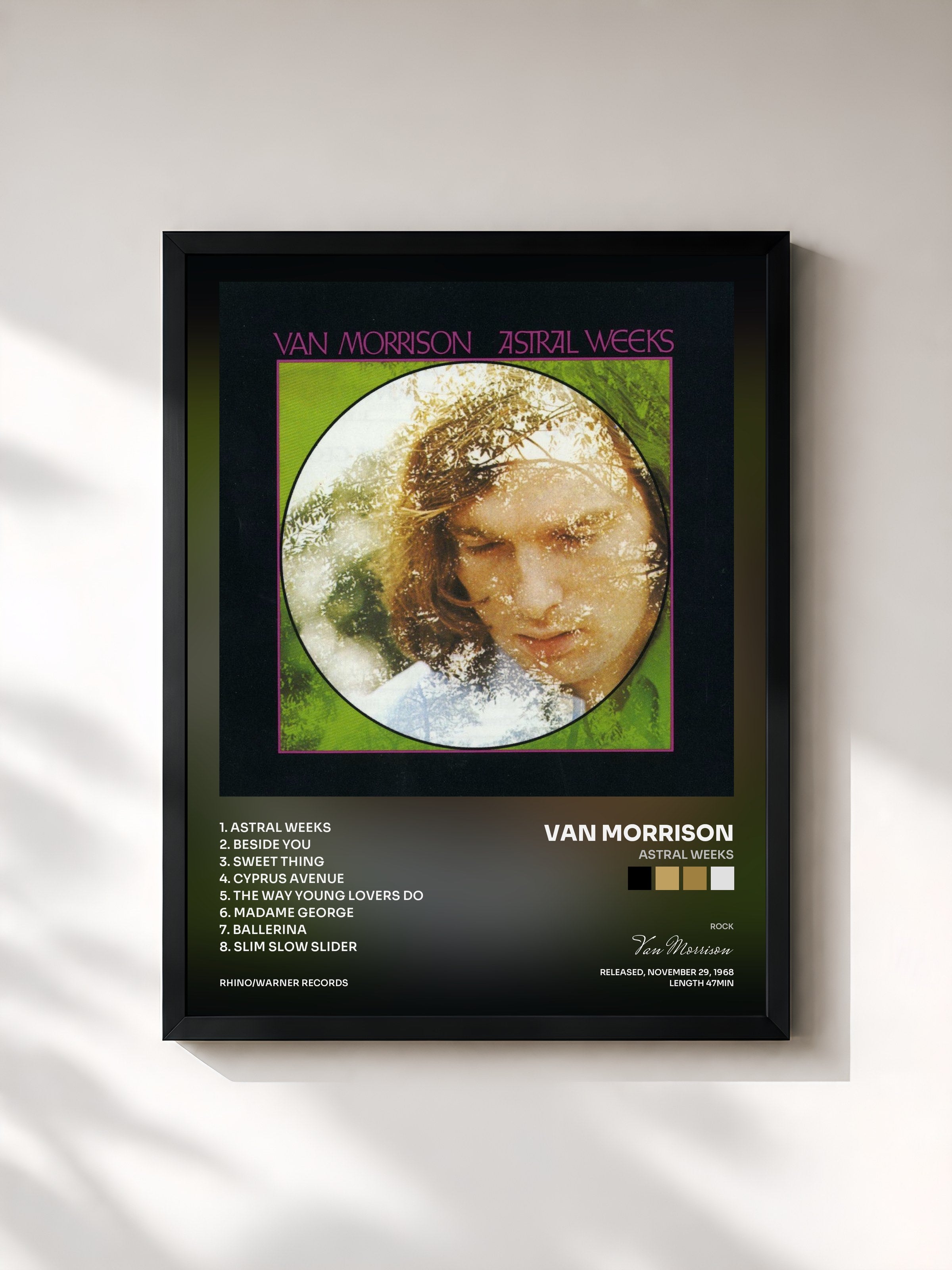#noir Tableau de l'album Astral Weeks de Van Morrison, cadre noir, imprimé et encadré en France