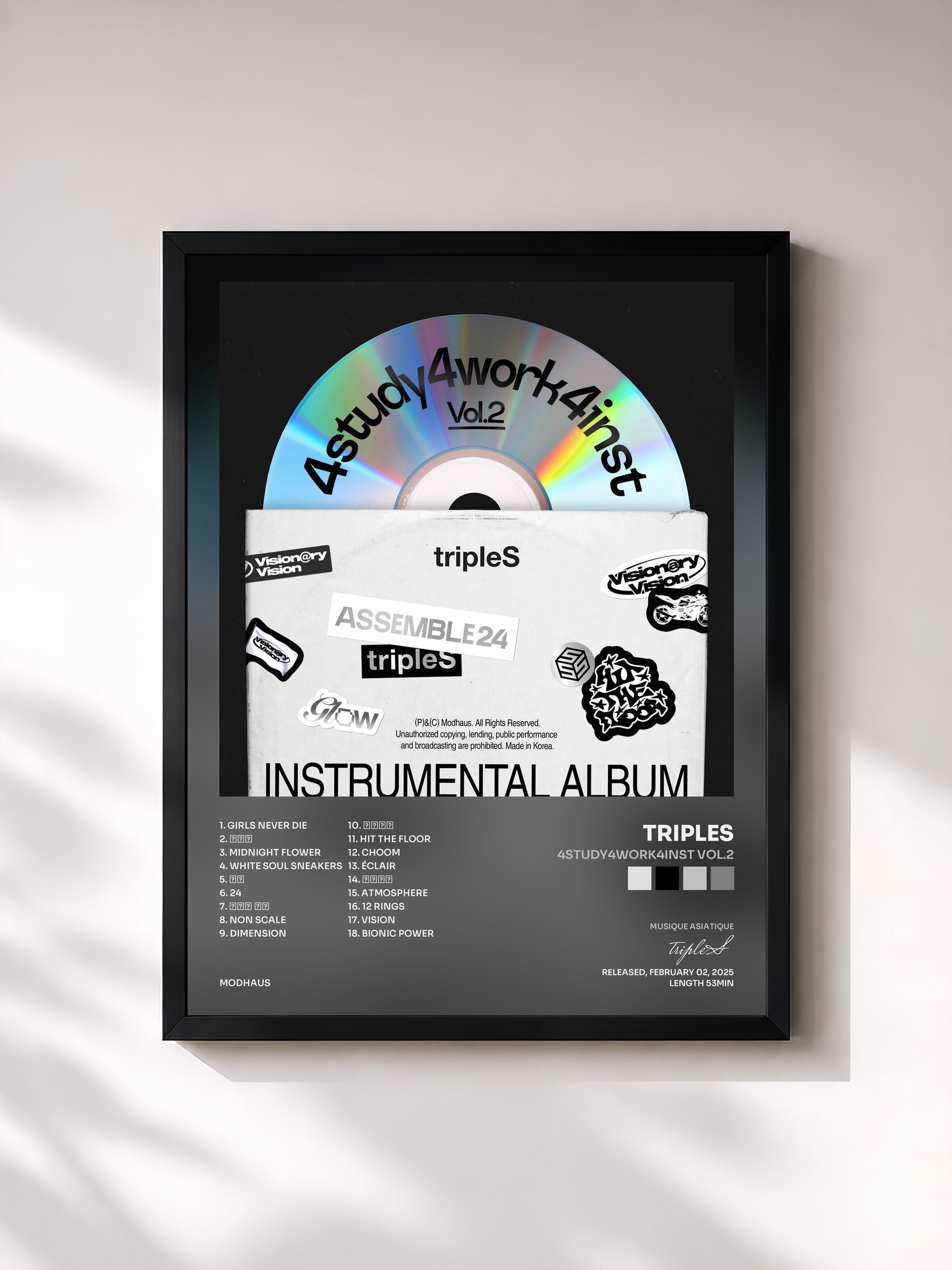 #noir Tableau de l'album 4study4work4inst Vol.2 de tripleS, cadre noir, imprimé et encadré en France