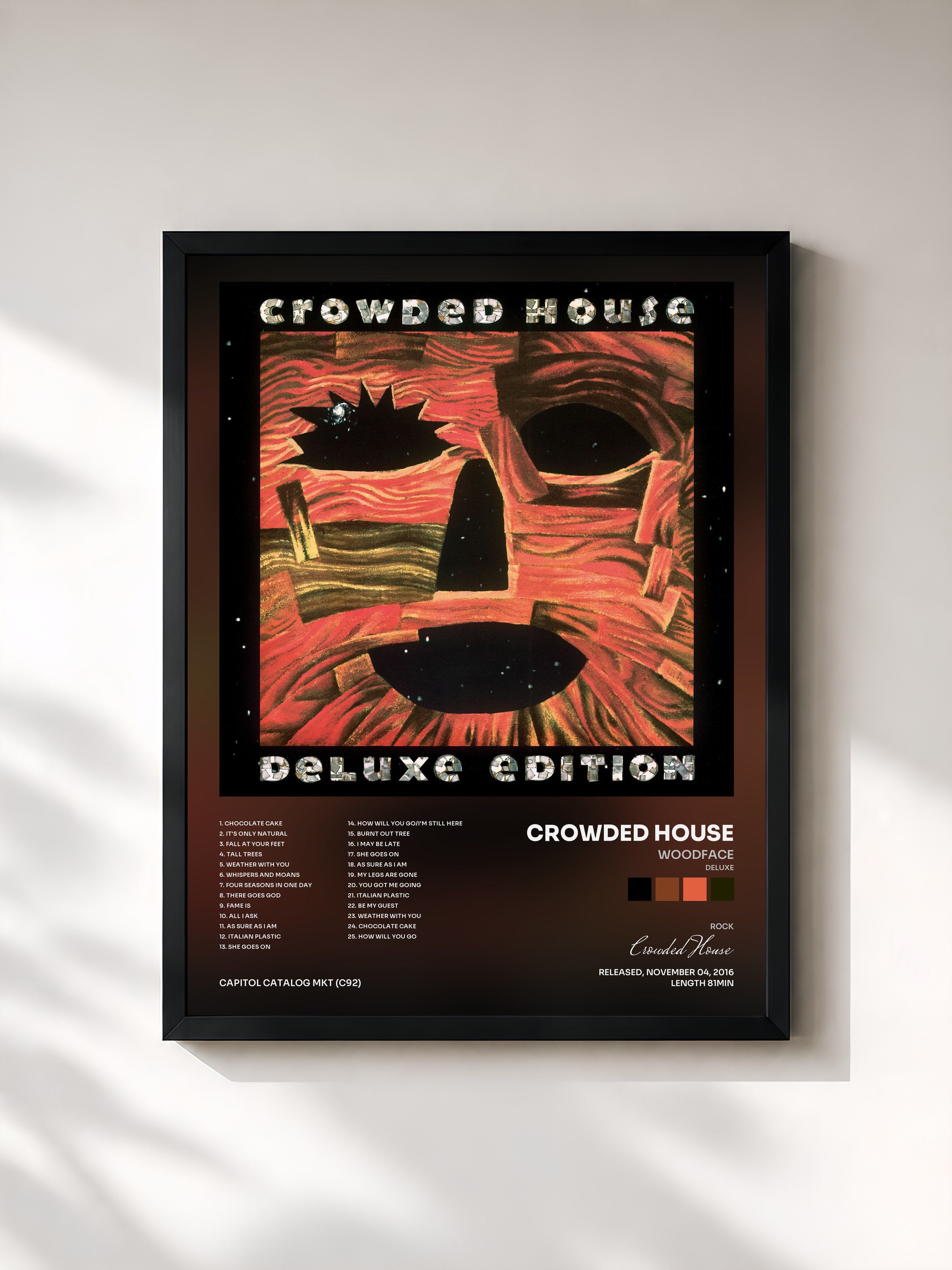 #noir Tableau de l'album Woodface (Deluxe) de Crowded House, cadre noir, imprimé et encadré en France