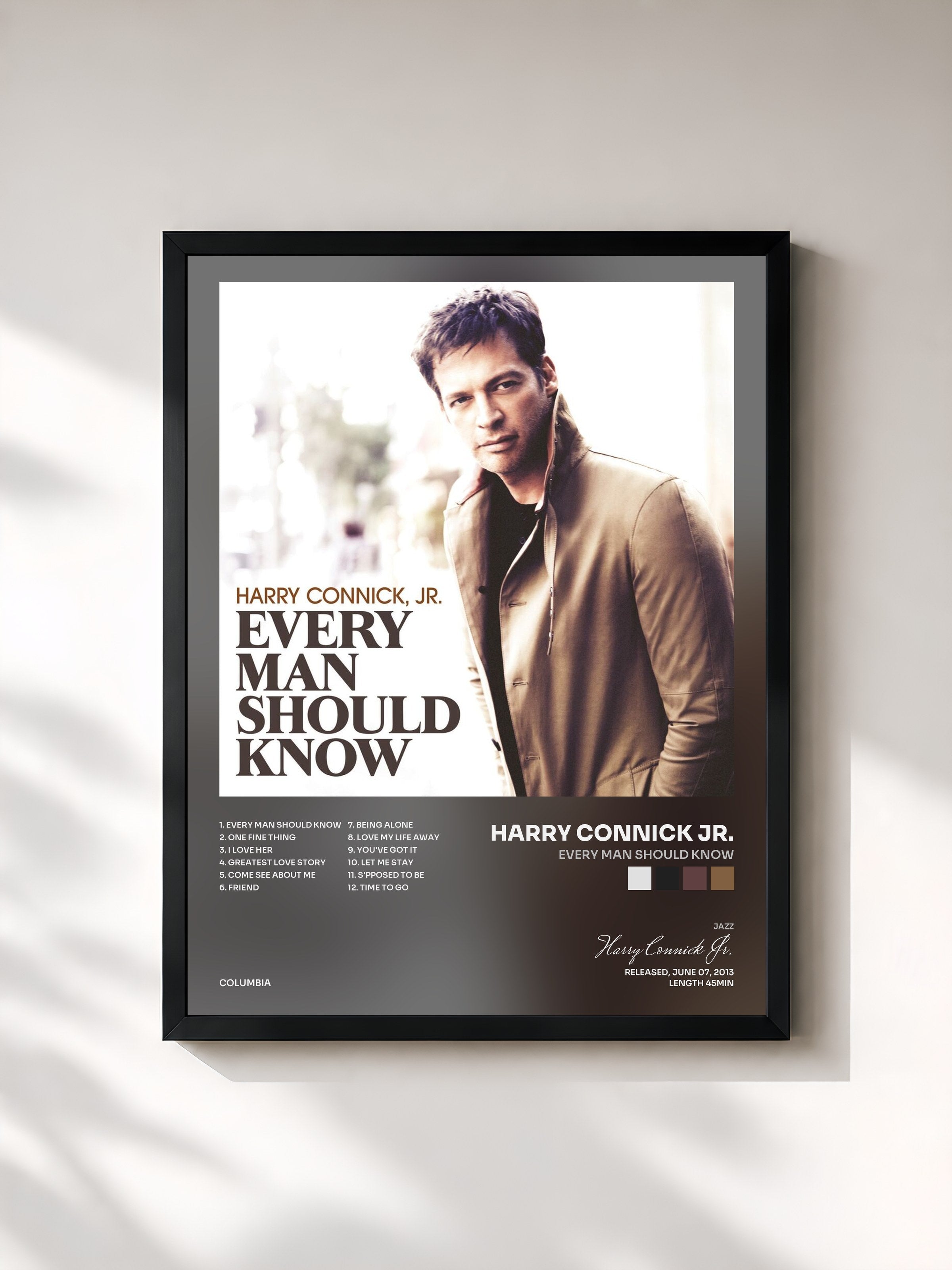 #noir Tableau de l'album Every Man Should Know de Harry Connick Jr., cadre noir, imprimé et encadré en France