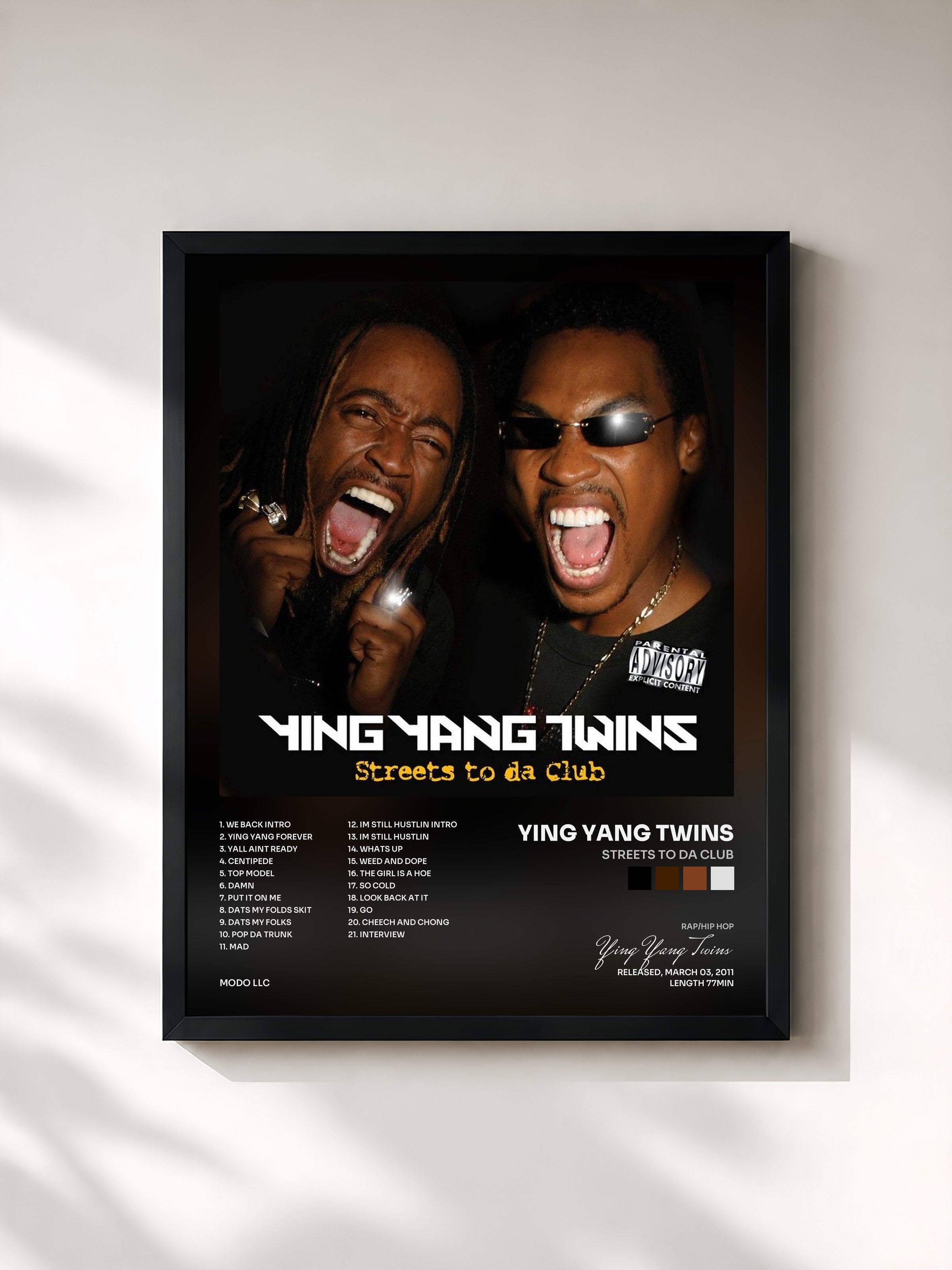#noir Tableau de l'album Streets To Da Club de Ying Yang Twins, cadre noir, imprimé et encadré en France