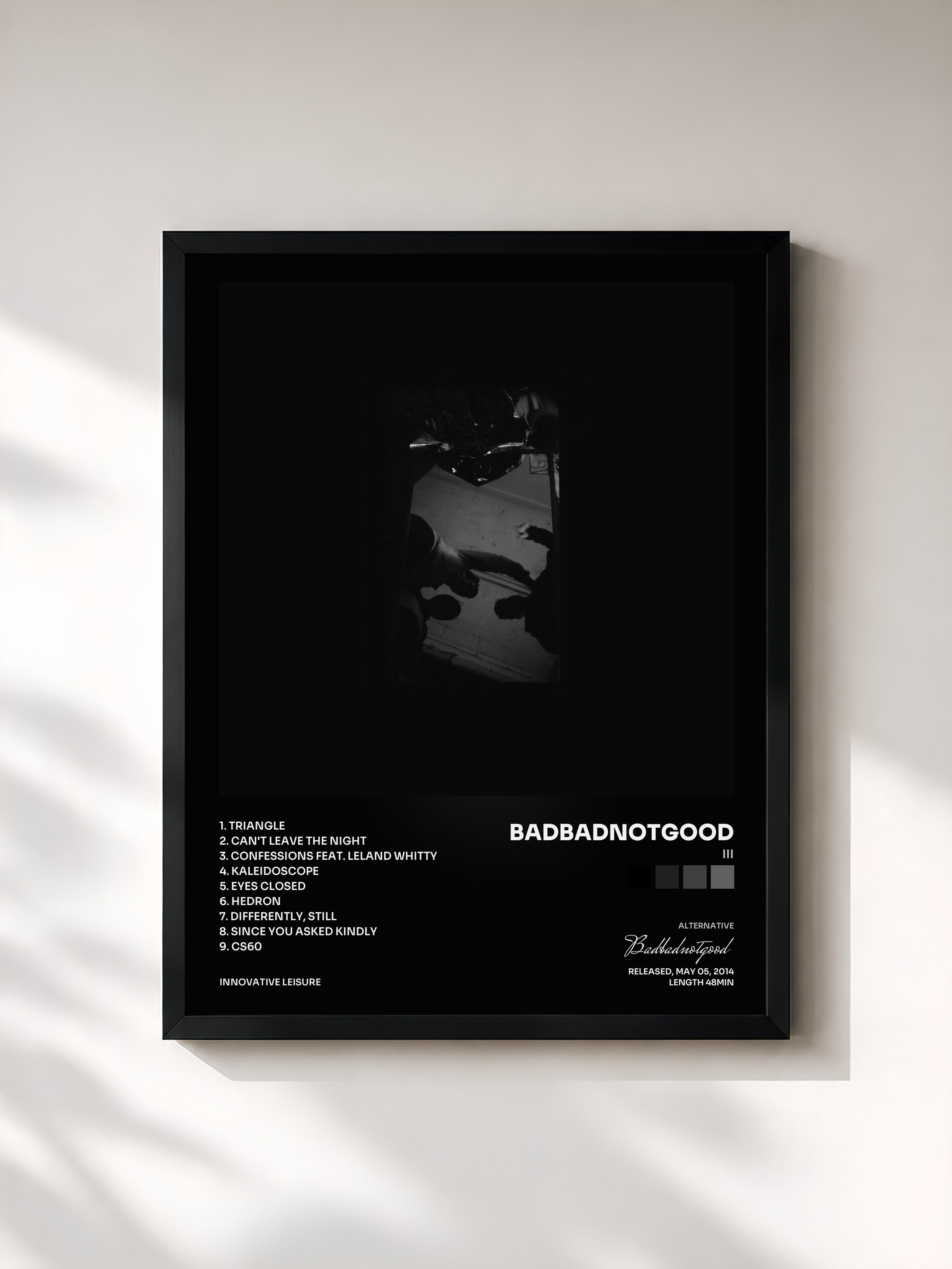 #noir Tableau de l'album III de Badbadnotgood, cadre noir, imprimé et encadré en France