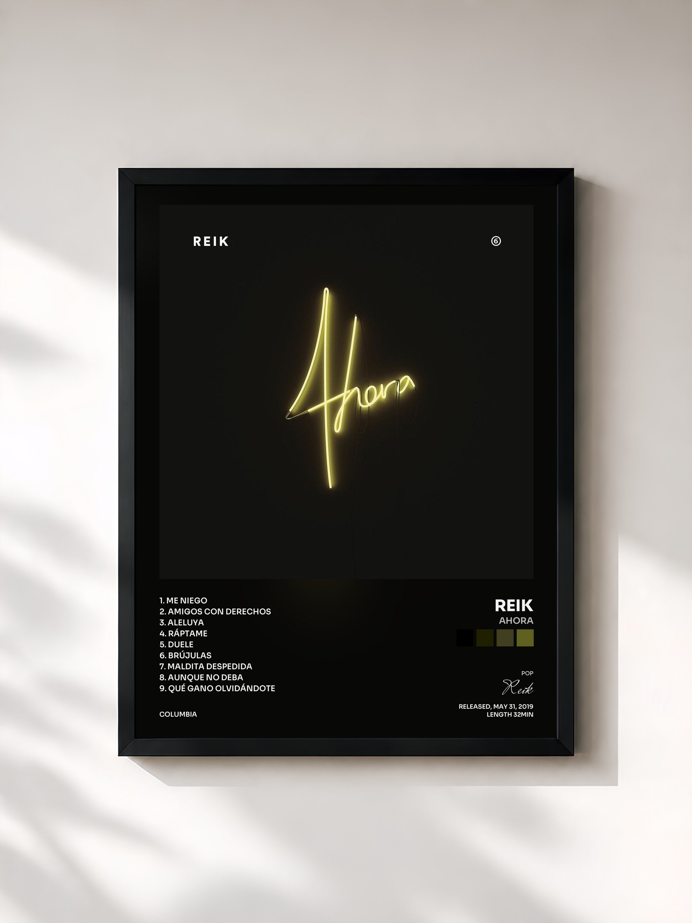 #noir Tableau de l'album Ahora de Reik, cadre noir, imprimé et encadré en France